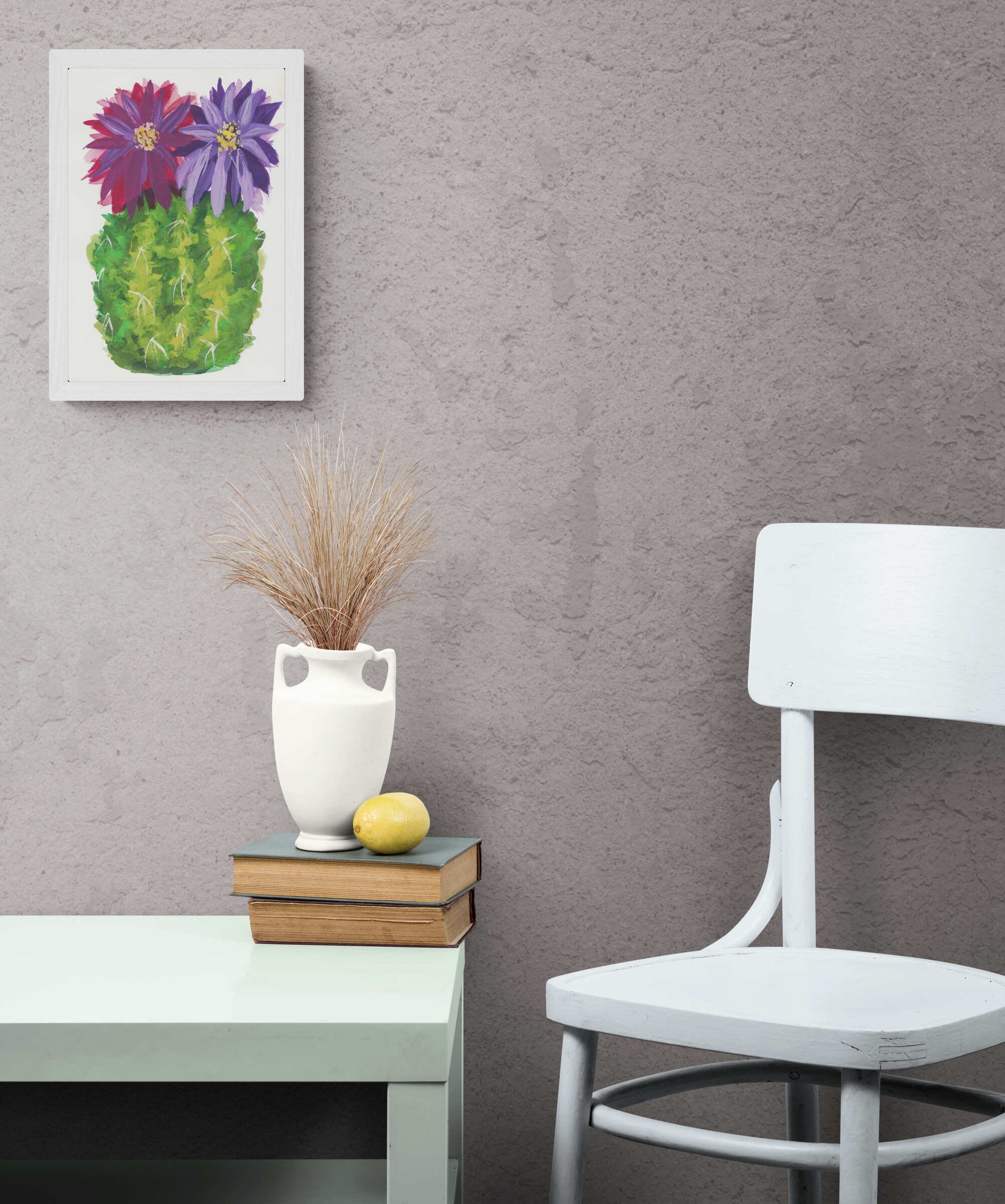 Purple flowering cactus hand painted watercolor painting