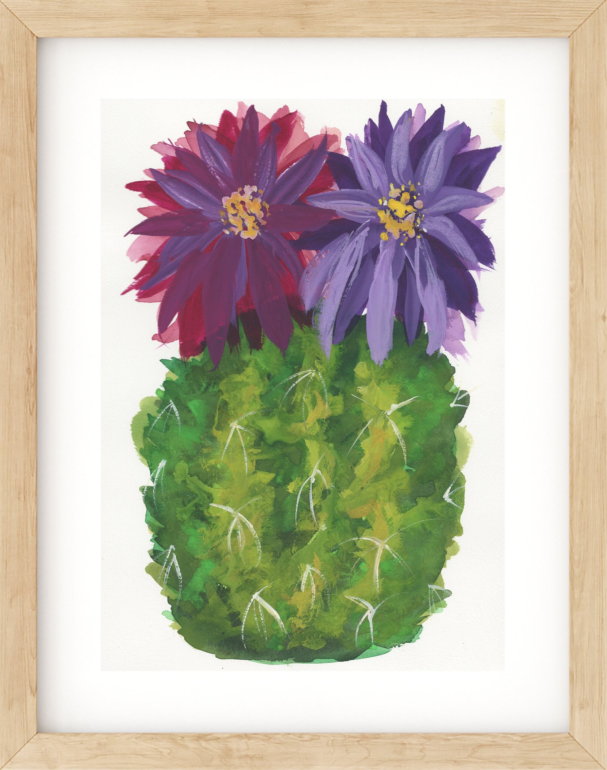 Purple flowering cactus hand painted watercolor painting