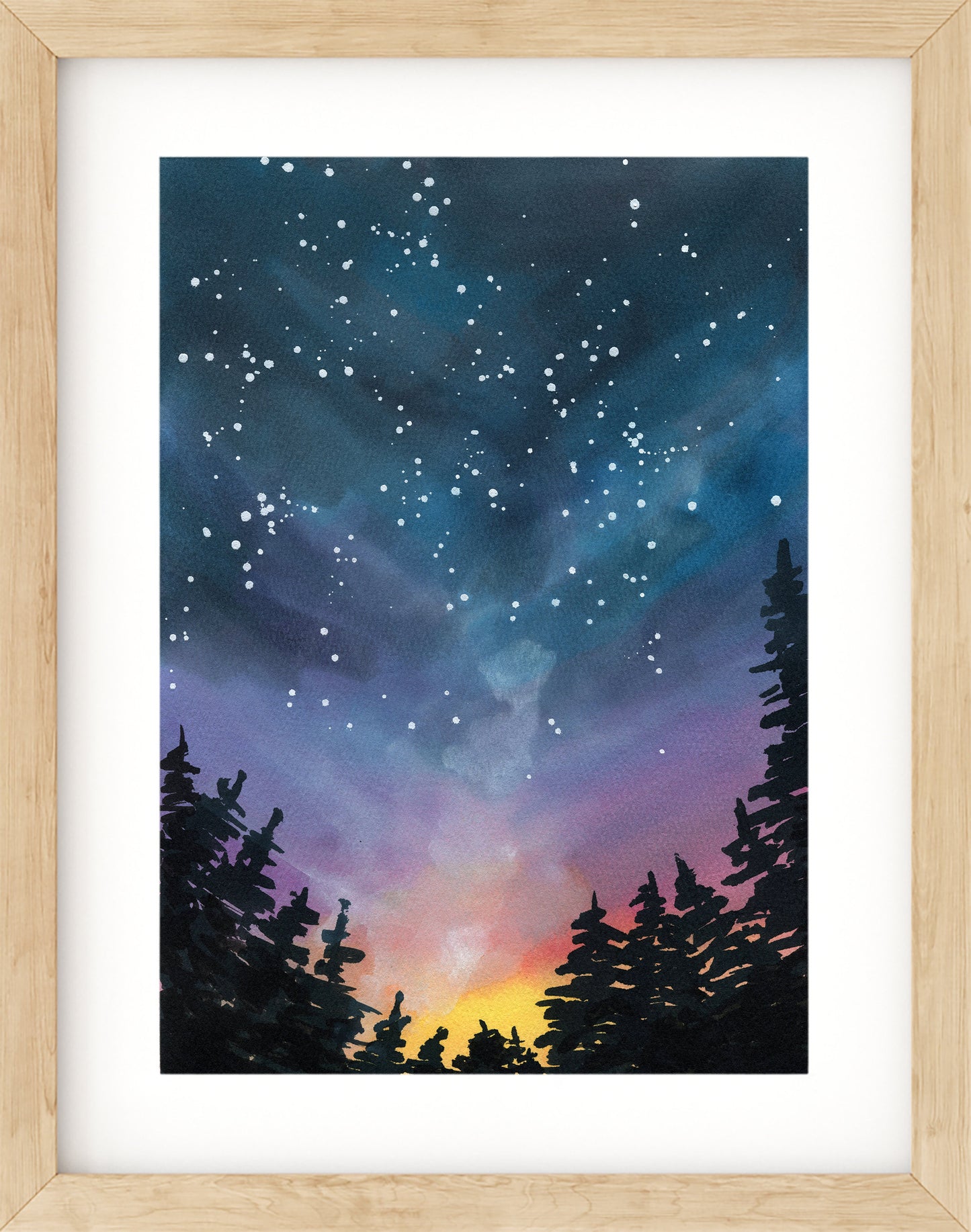 Rainbow colored sunset watercolor painting 9x12
