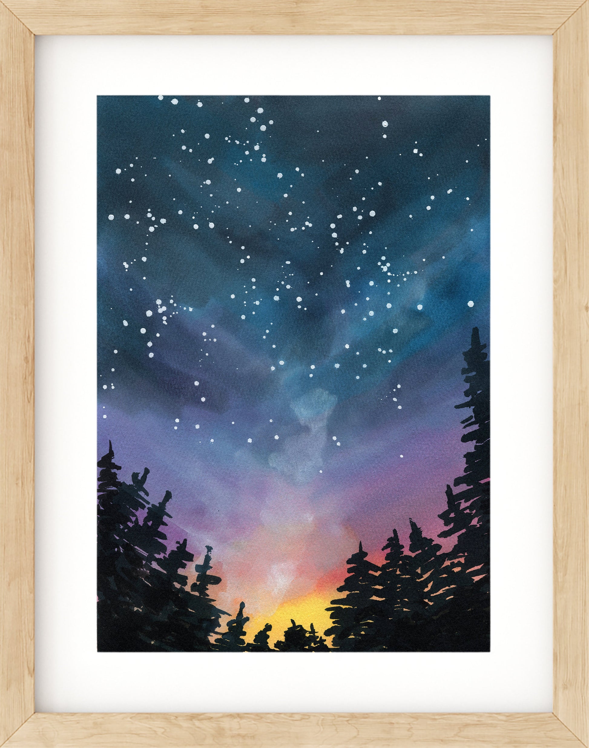 Rainbow colored sunset watercolor painting 9x12