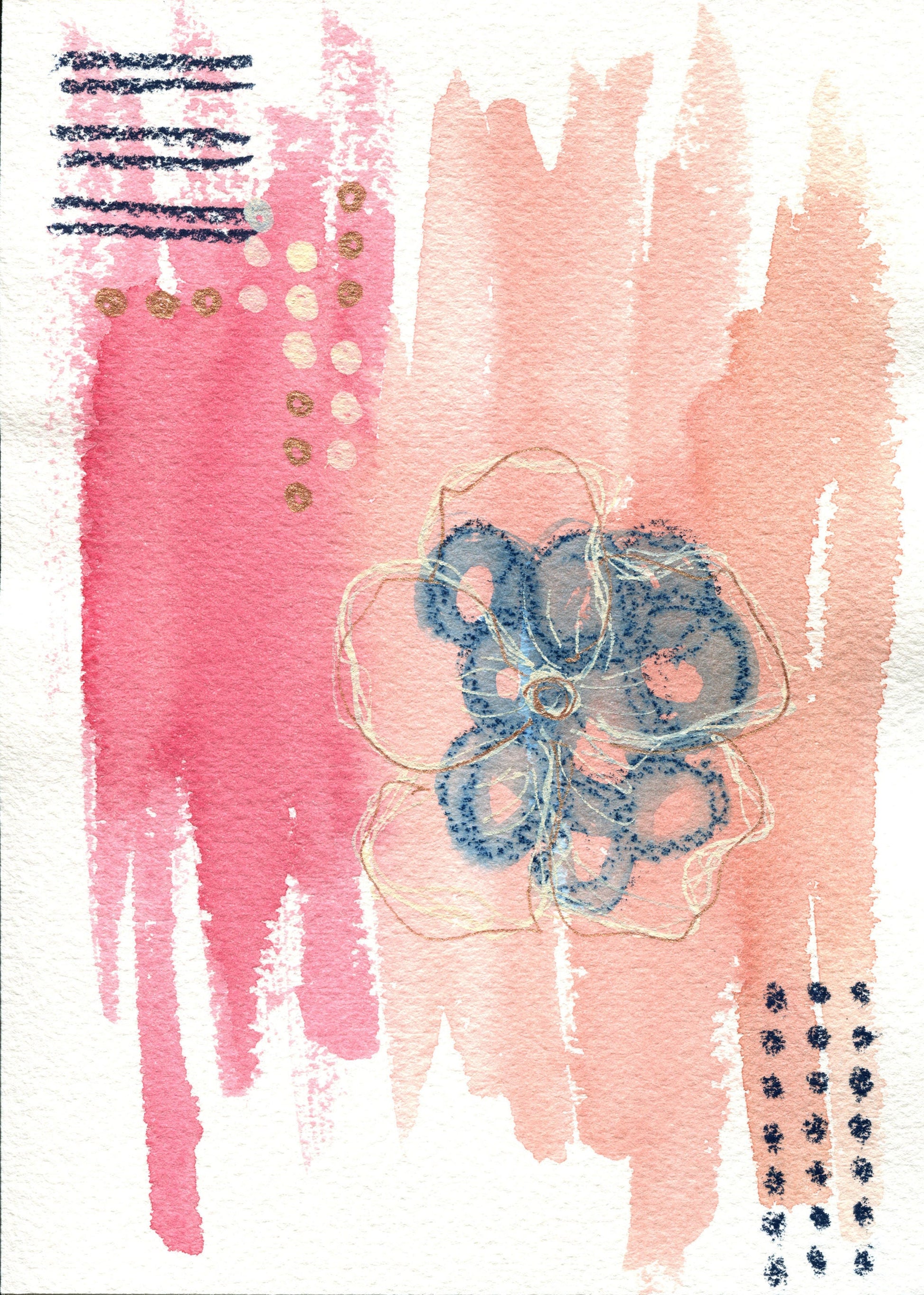 Abstract hand painted original watercolor paintings 5x7, small set of 4 paintings, small wall gallery art, abstract wall art - Carved Effects
