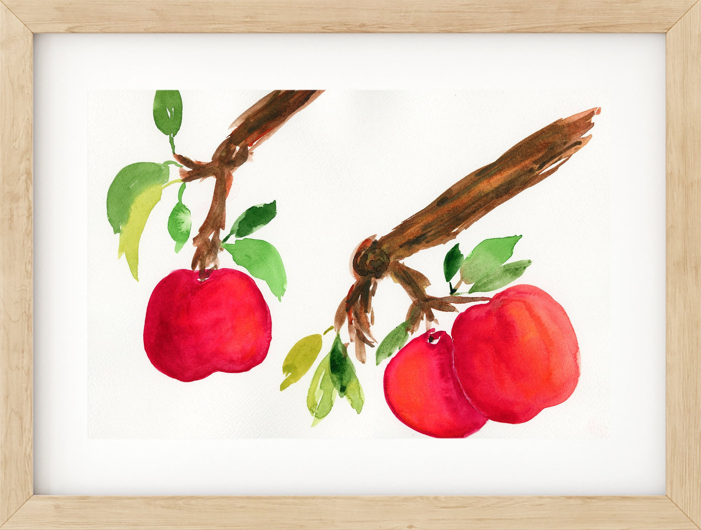 Apples hand painted watercolor painting 9x12, kitchen decor fruit painting, farmhouse decor - Carved Effects