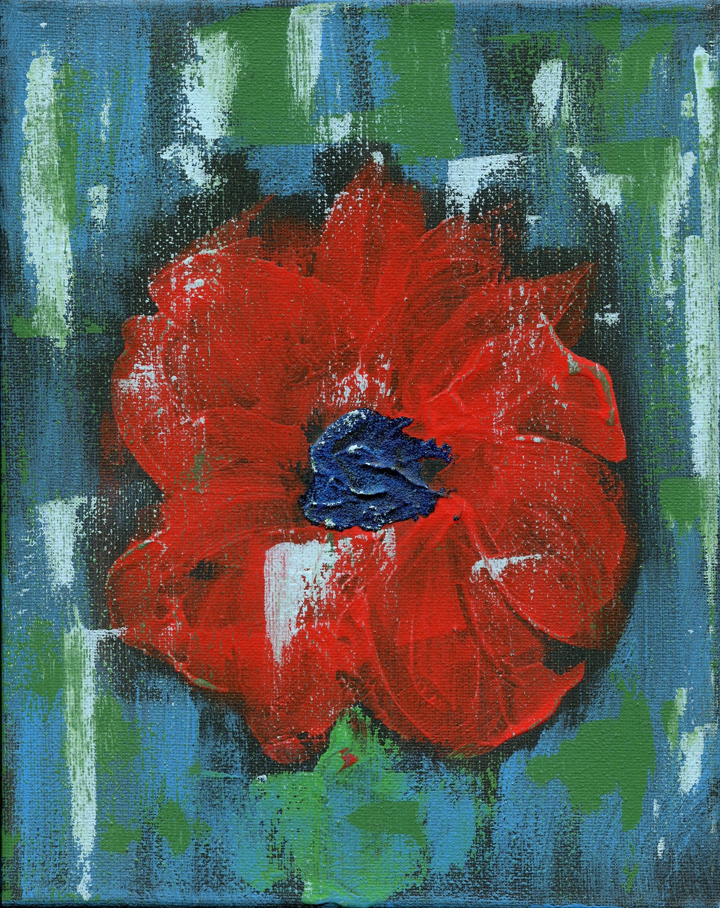Abstract hand painted red poppy painting on canvas 8x10, abstract flowers, modern wall art, flower nursery art, original artwork - Carved Effects