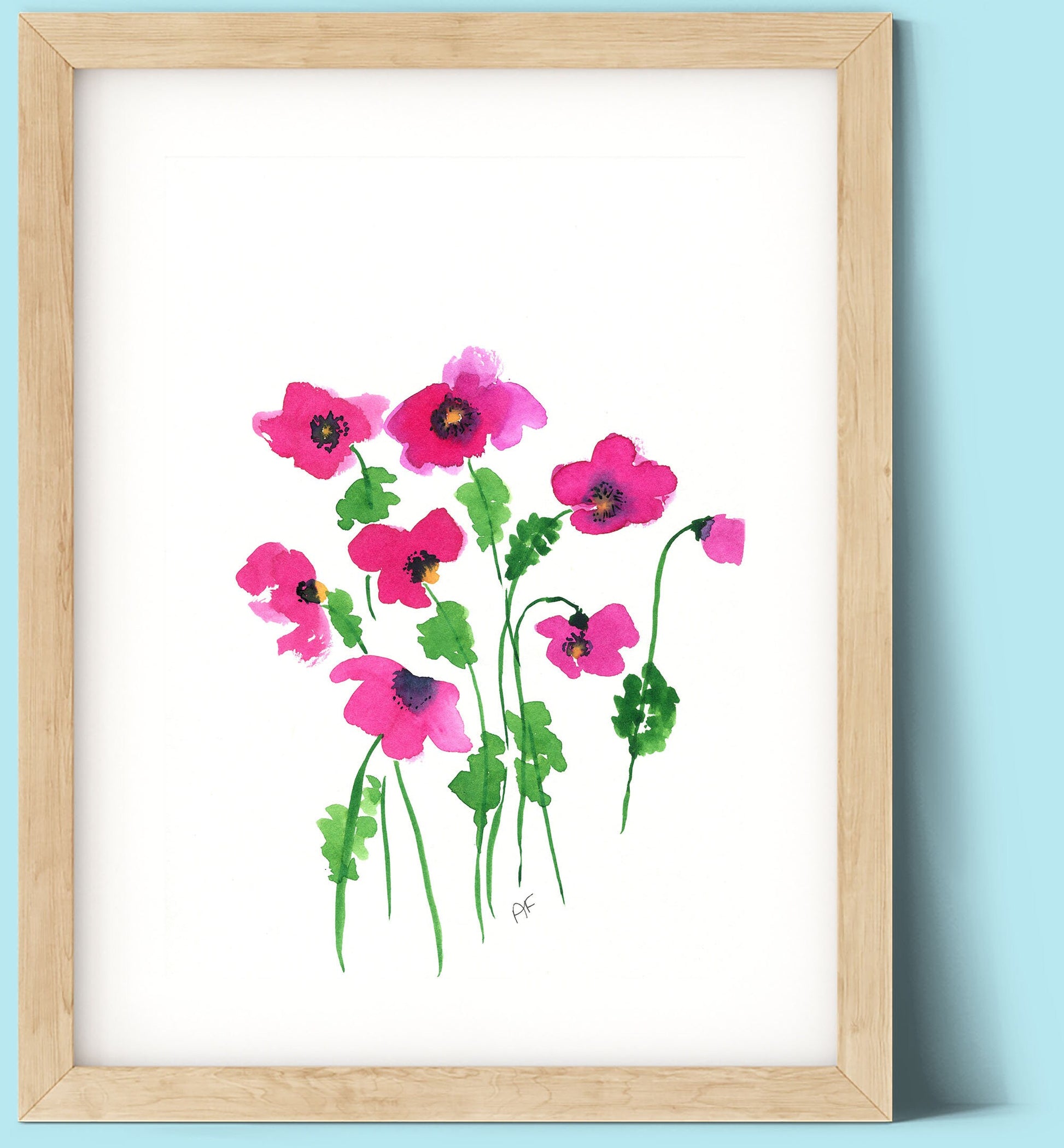 Red poppy watercolor painting