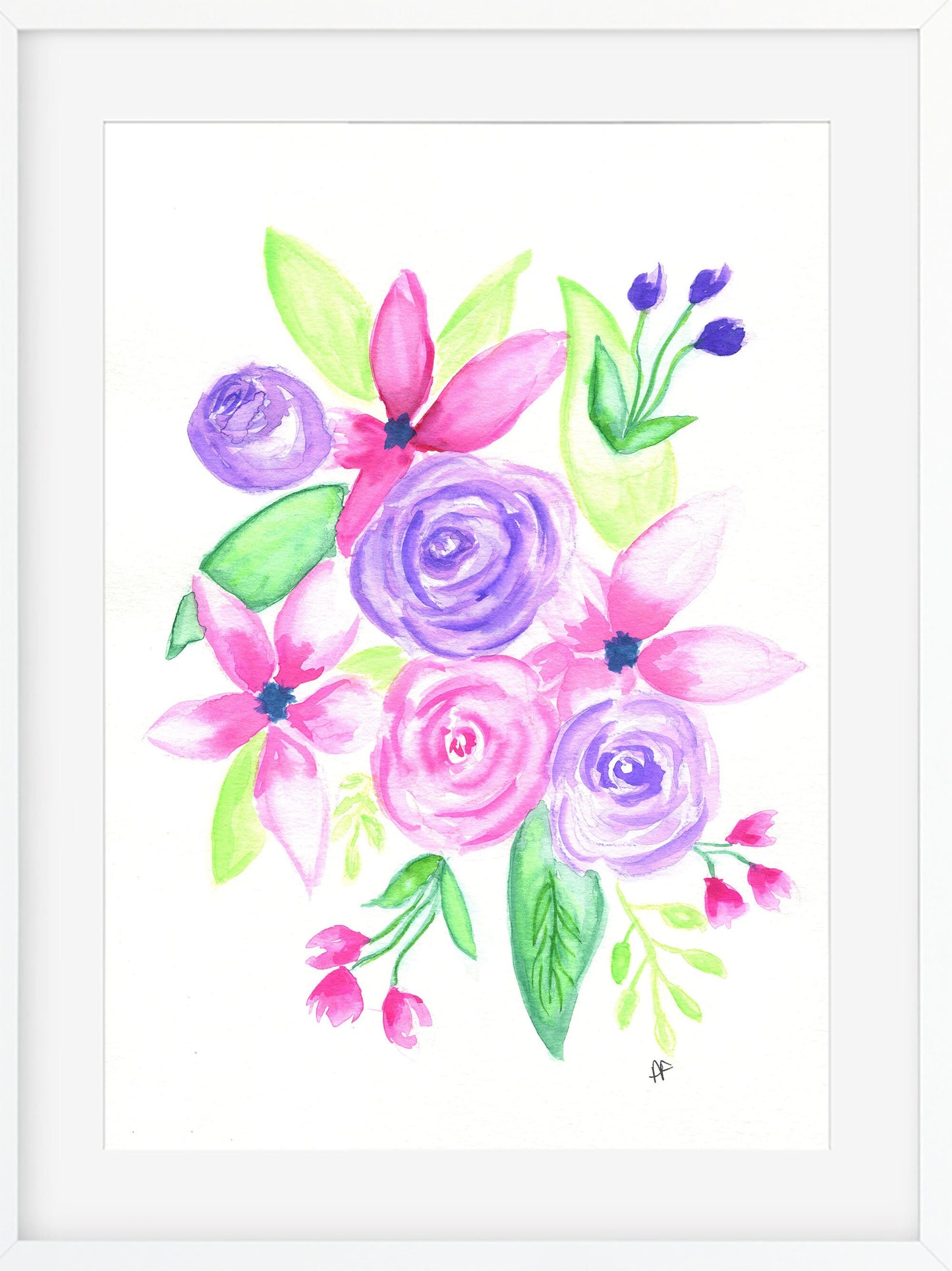 Rose and lily original watercolor painting