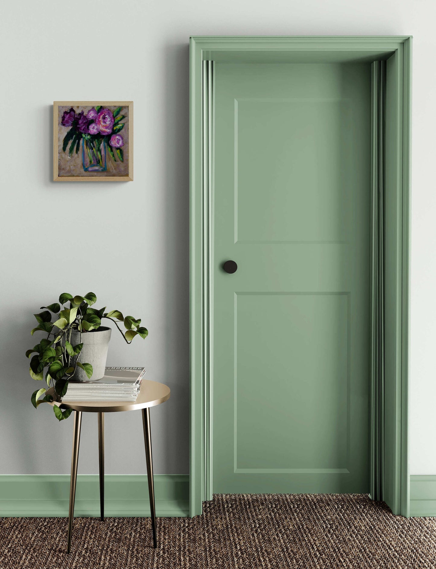 Roses in a vase botanical mixed media painting