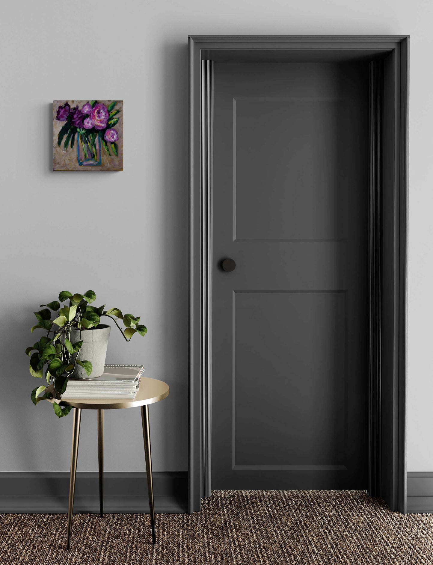 Roses in a vase botanical mixed media painting