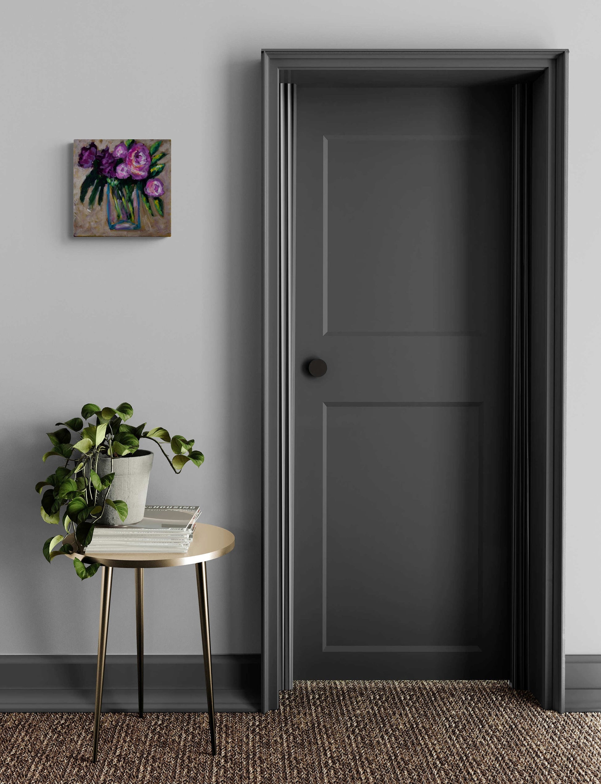 Roses in a vase botanical mixed media painting