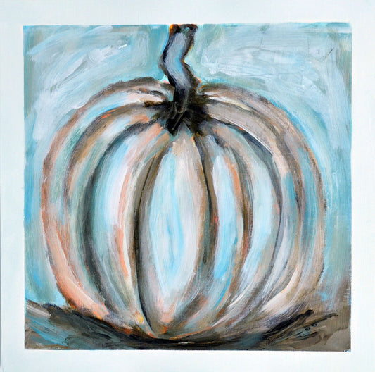 Rustic pumpkin acrylic painting on paper 12x12 - carved effects