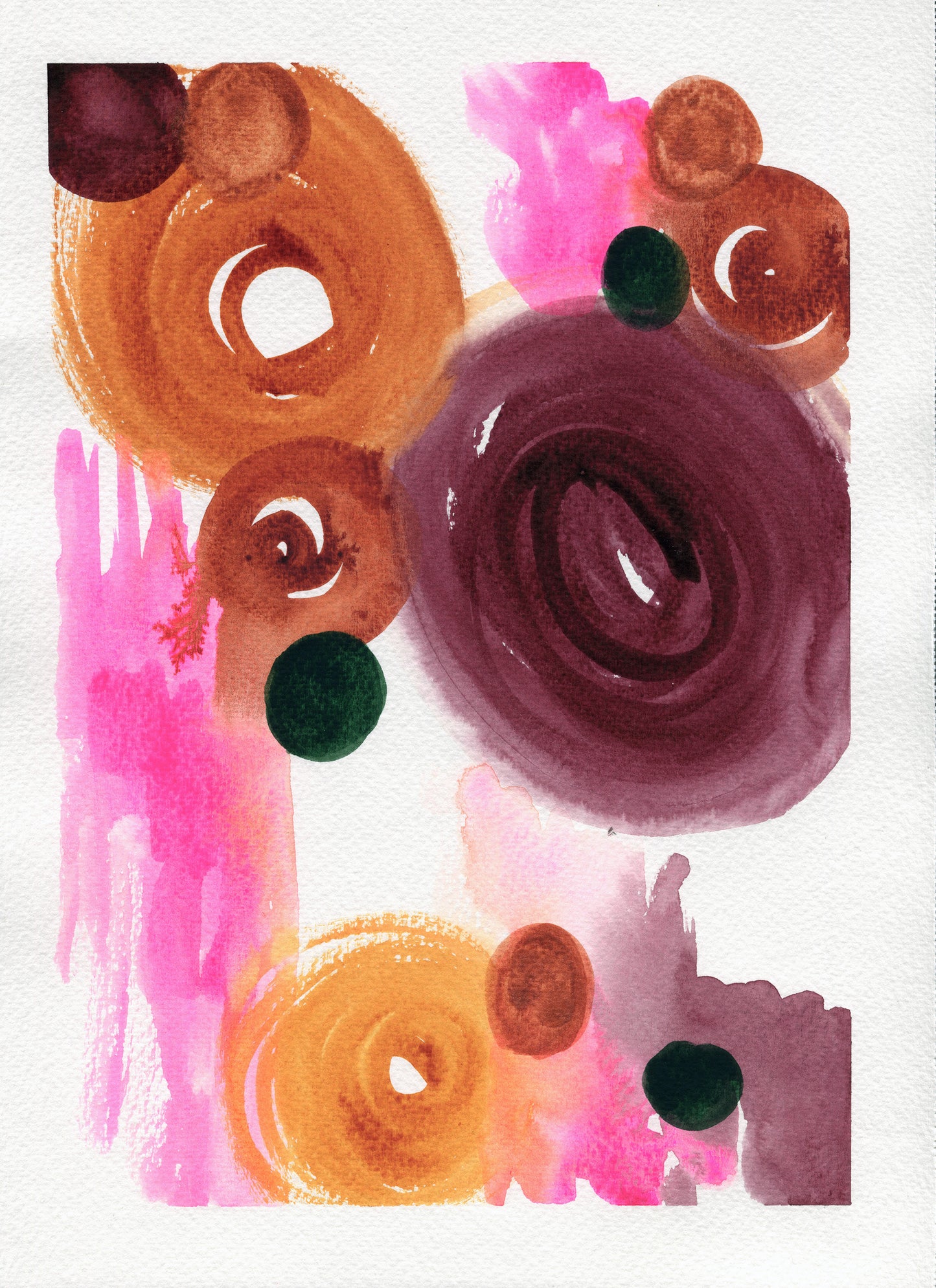Colorful abstract art with circular shapes and dots on a white background