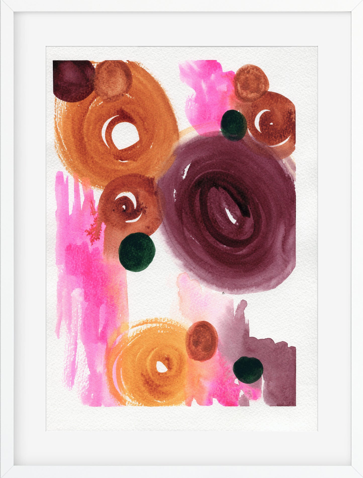 Abstract art piece with colorful shapes and patterns on a white background