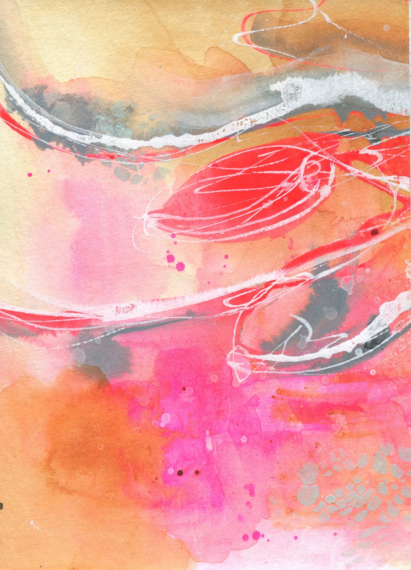 Set of 2 original abstract hot pink watercolor painting