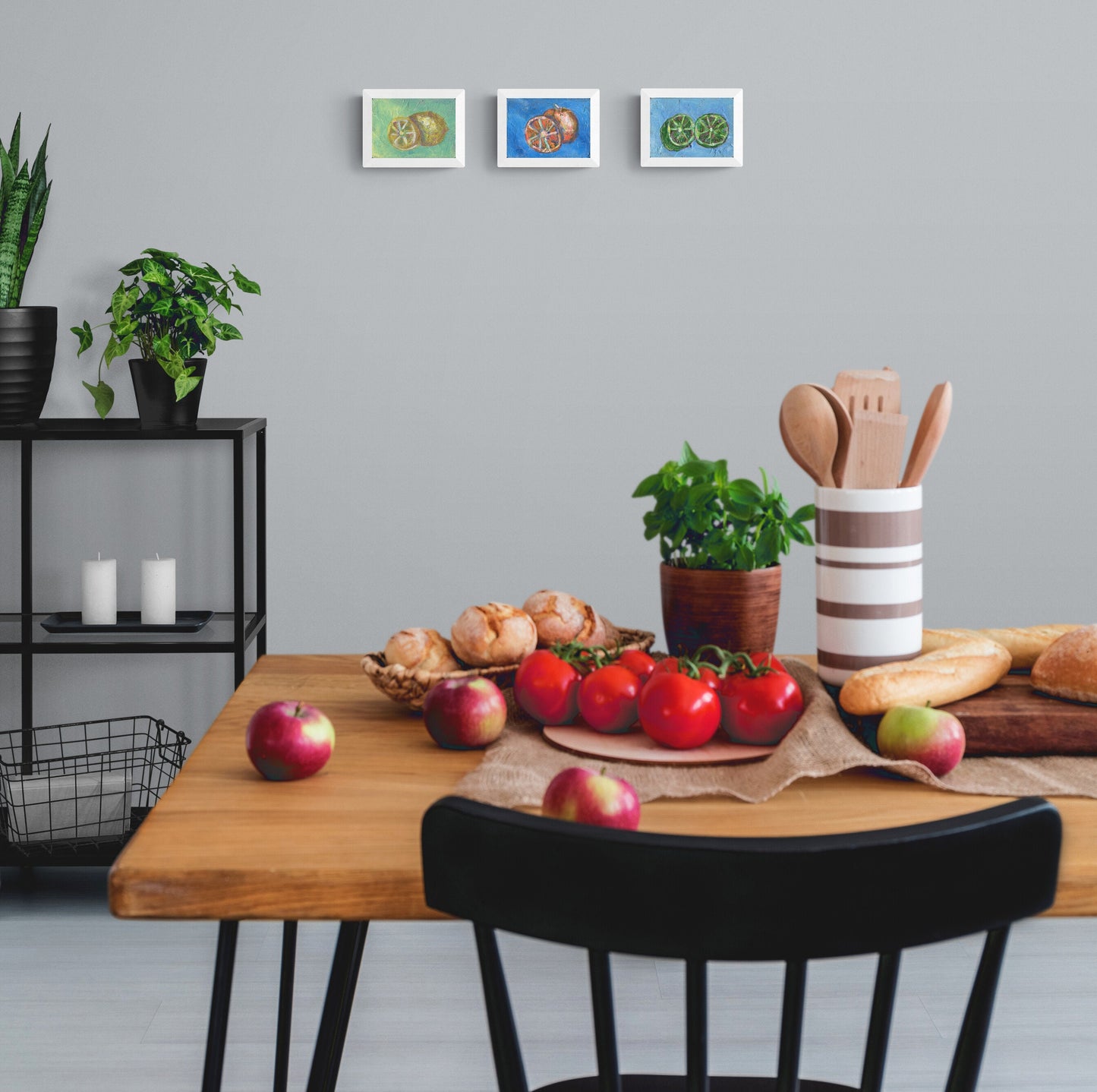 Set of 3 small acrylic fruit paintings