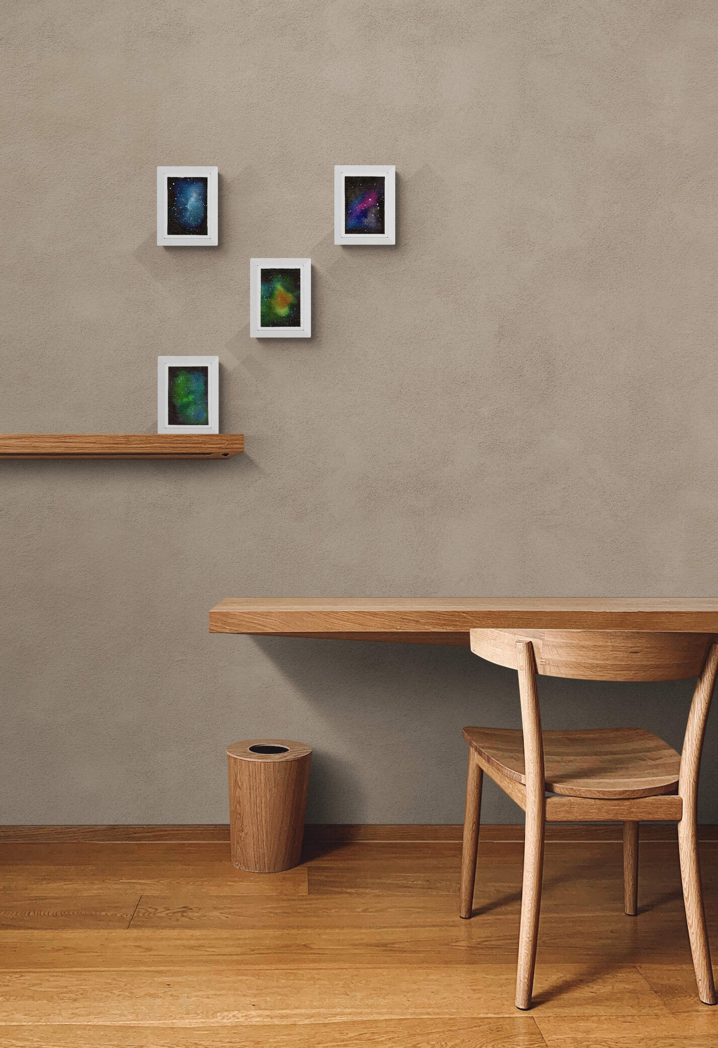 Set of 4 5x7 multi colored galaxy watercolor paintings