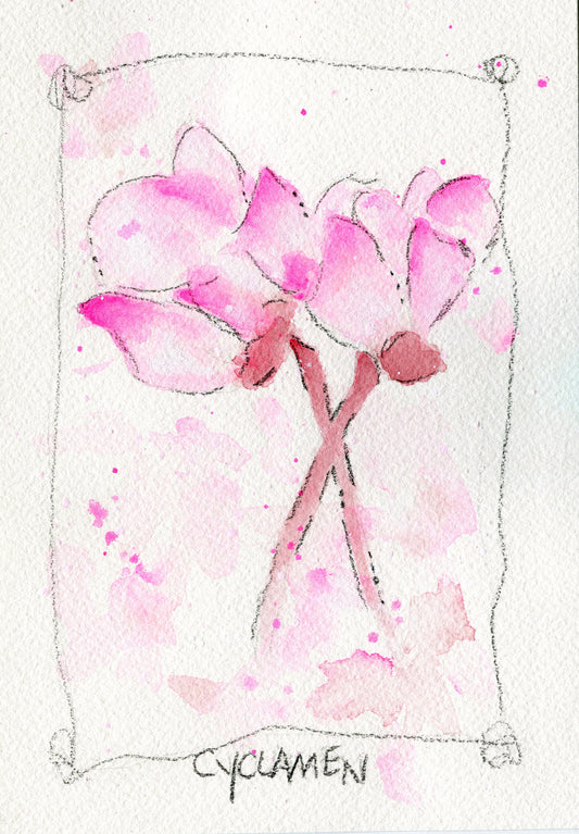 Set of 4 floral watercolor paintings 5x7 - carved effects