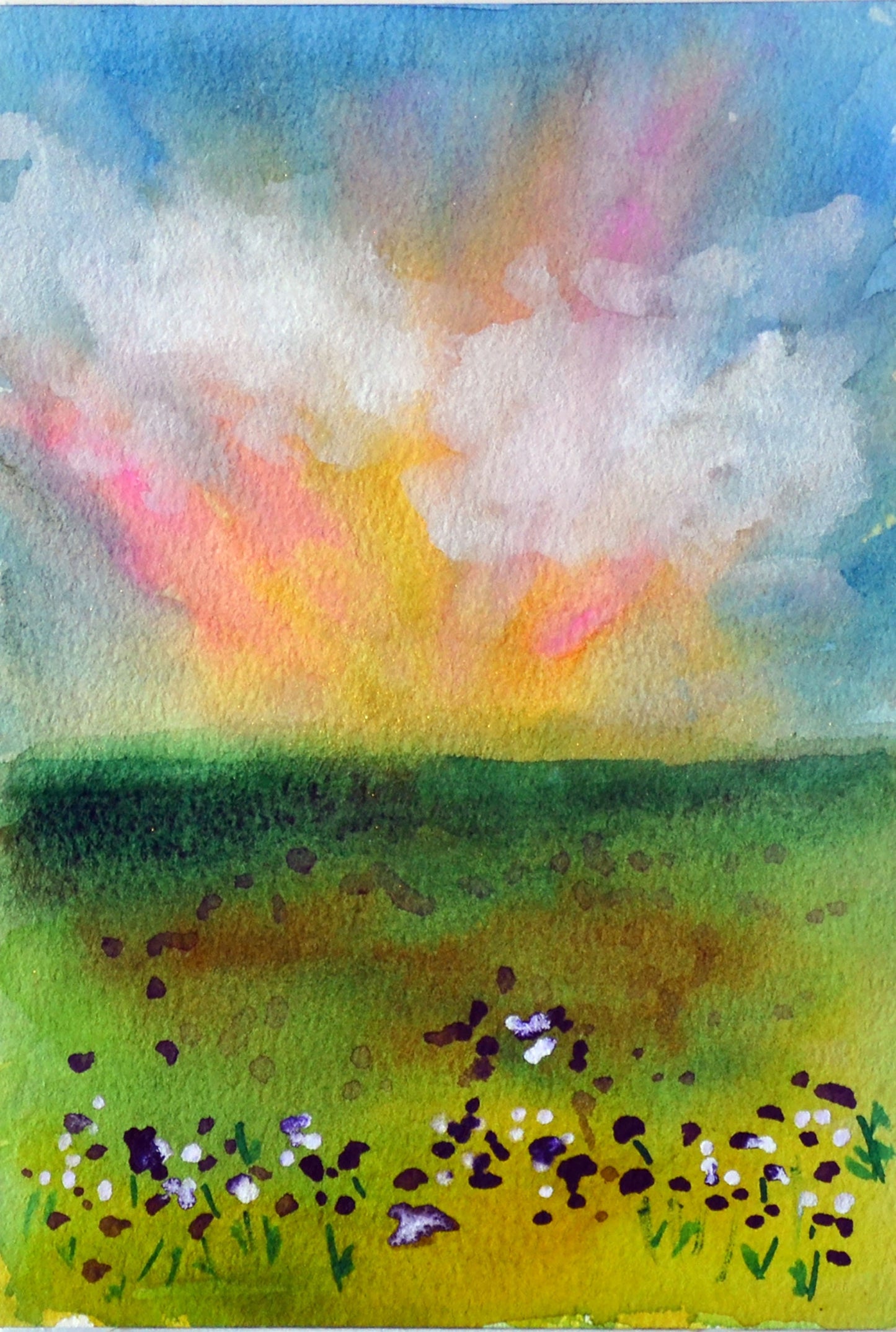 Set of 4 original hand painted watercolor landscape paintings