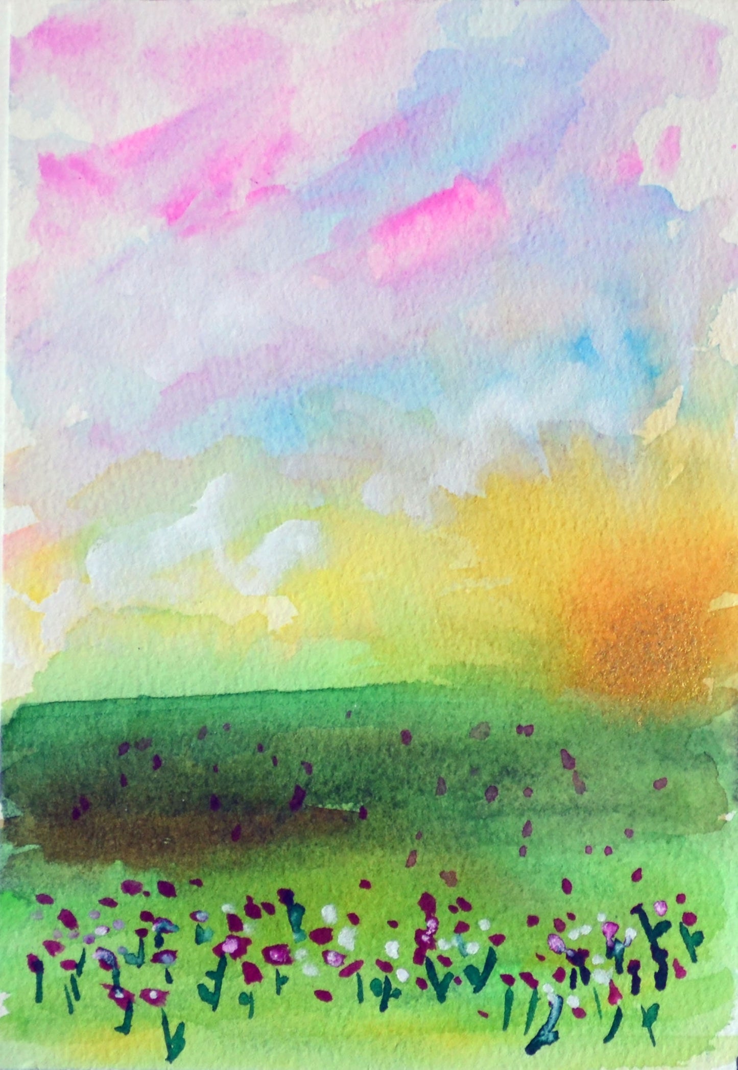 Set of 4 original hand painted watercolor landscape paintings