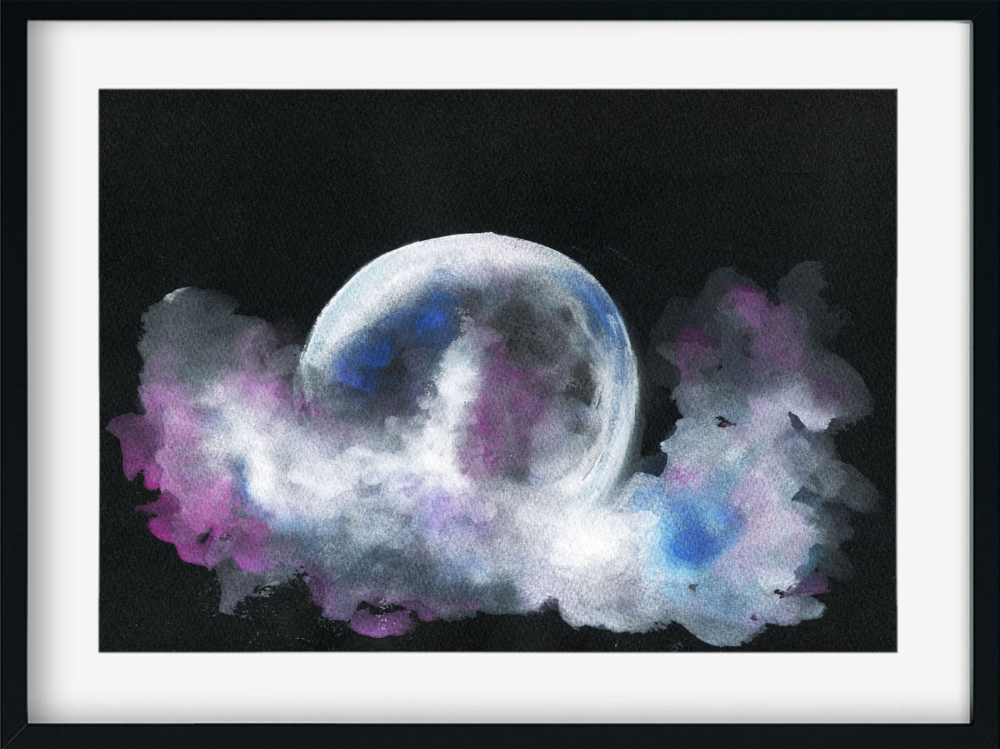 Spooky full moon on black watercolor paper 9x12