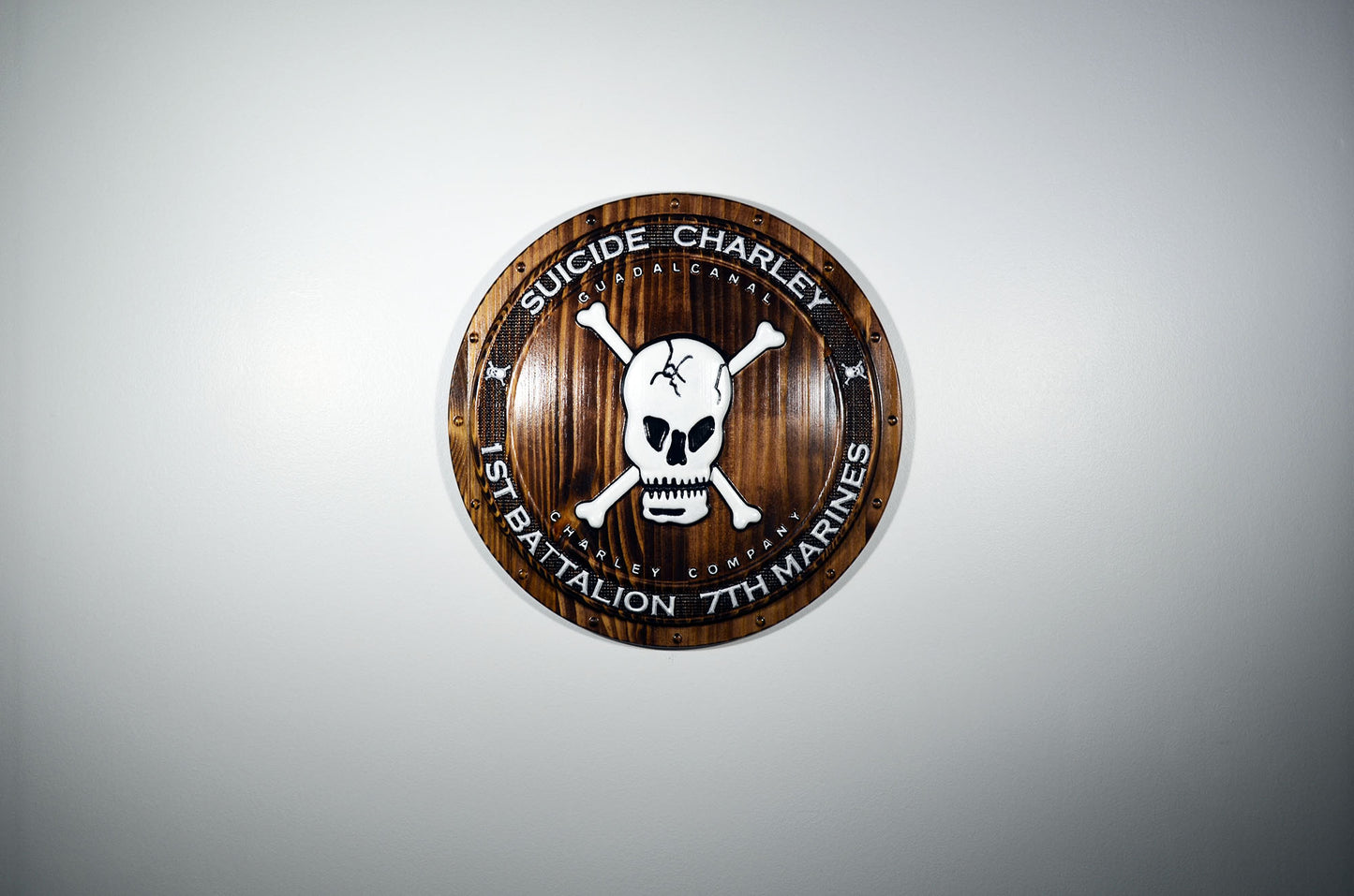 USMC 1st Battalion 7th Marines, Suicide Charley Company, 3d wood carving Shield, military plaque