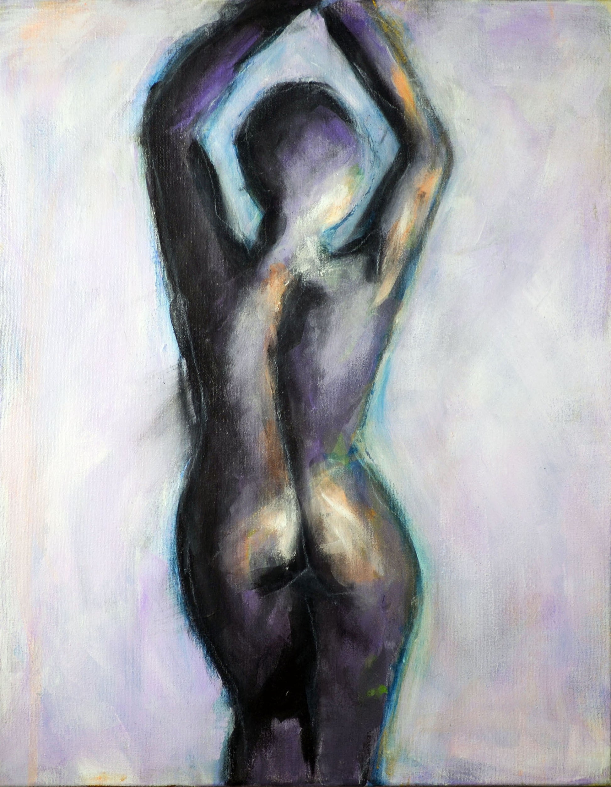 This image depicts an original acrylic painting of a sensual, expressive female form. 