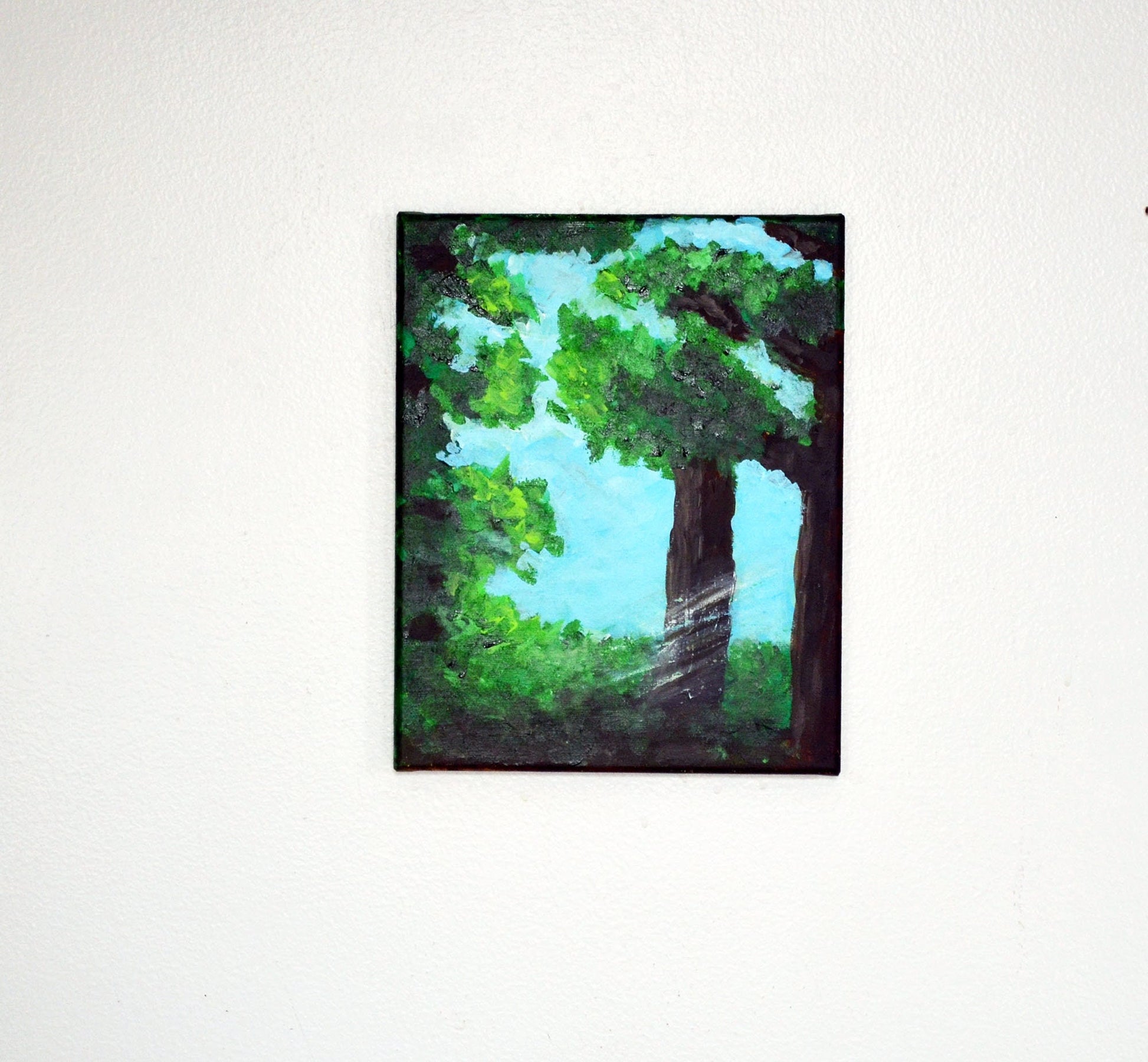 Sunlight green forest acrylic painting on canvas 8x10