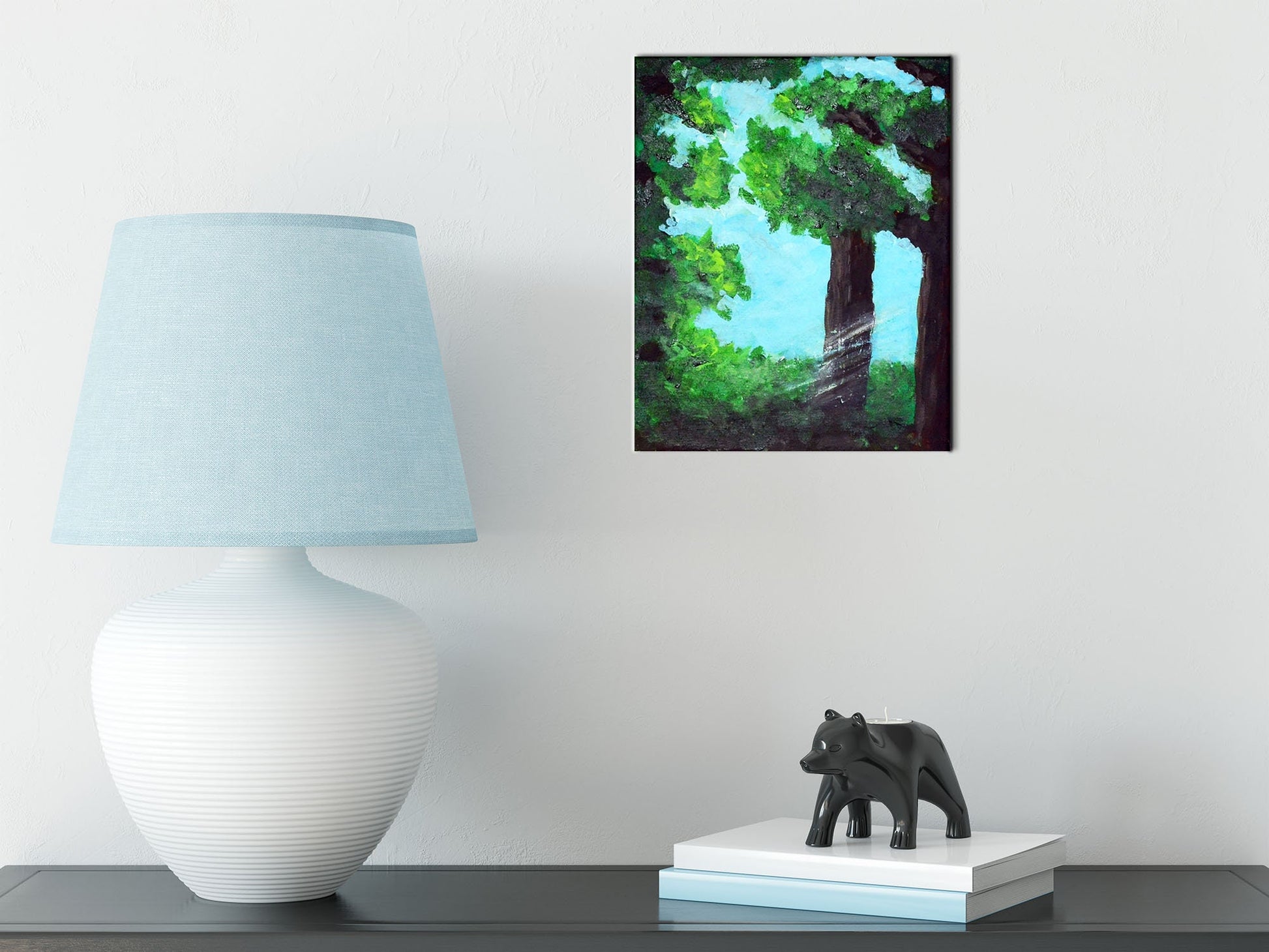 Sunlight green forest acrylic painting on canvas 8x10