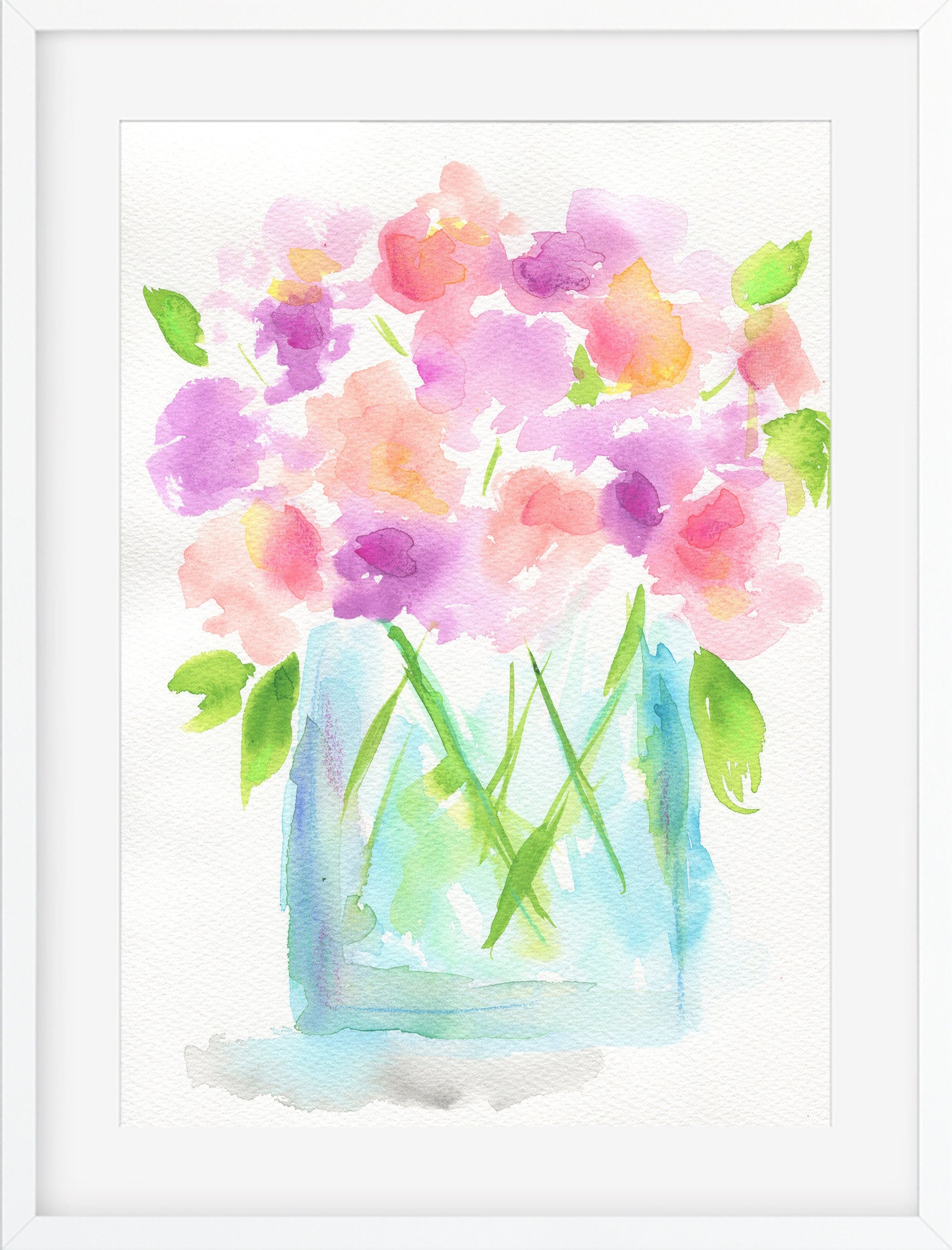 Sweet pea flowers in vase watercolor painting
