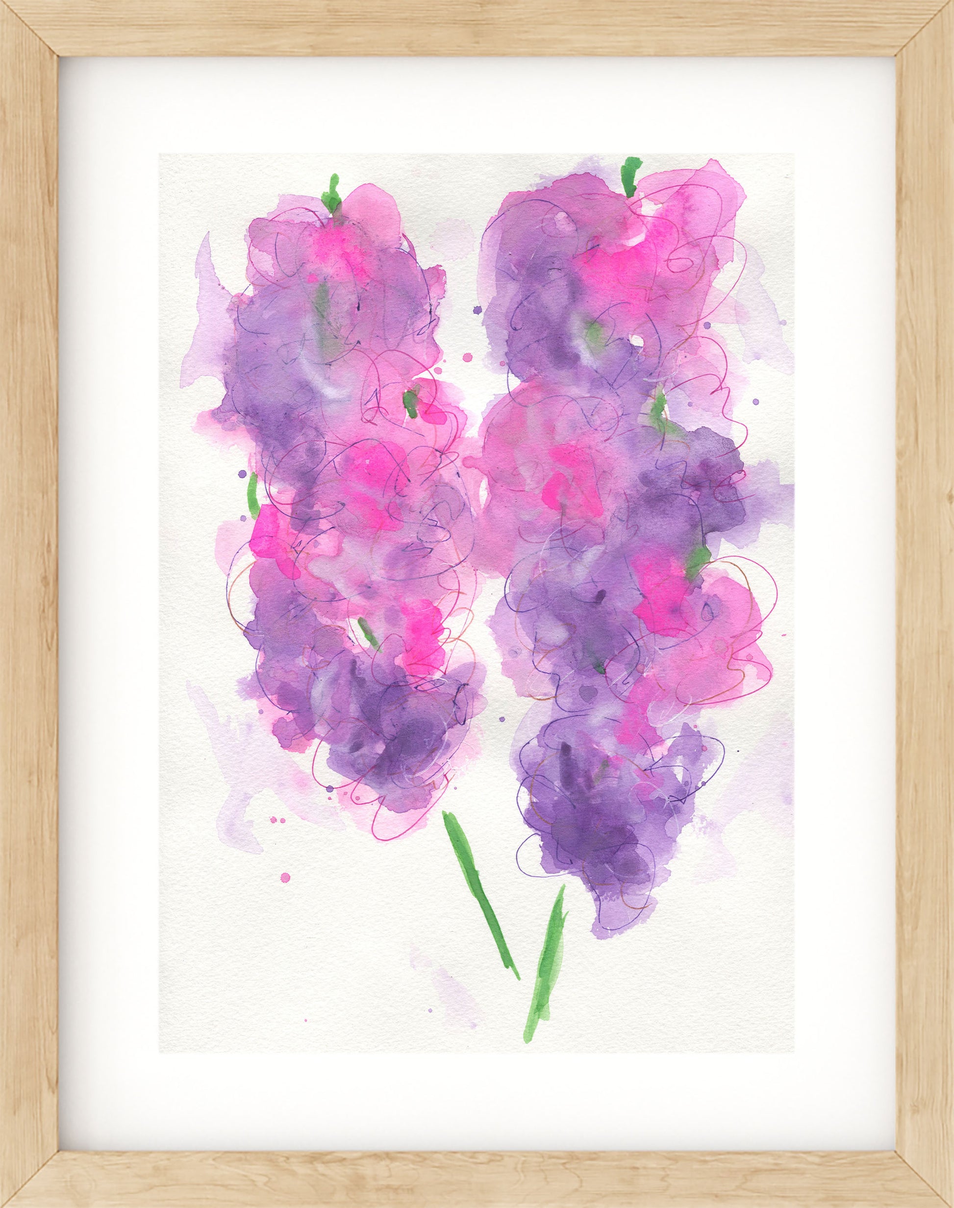 Sweet pea flowers watercolor painting 9x12 - carved effects