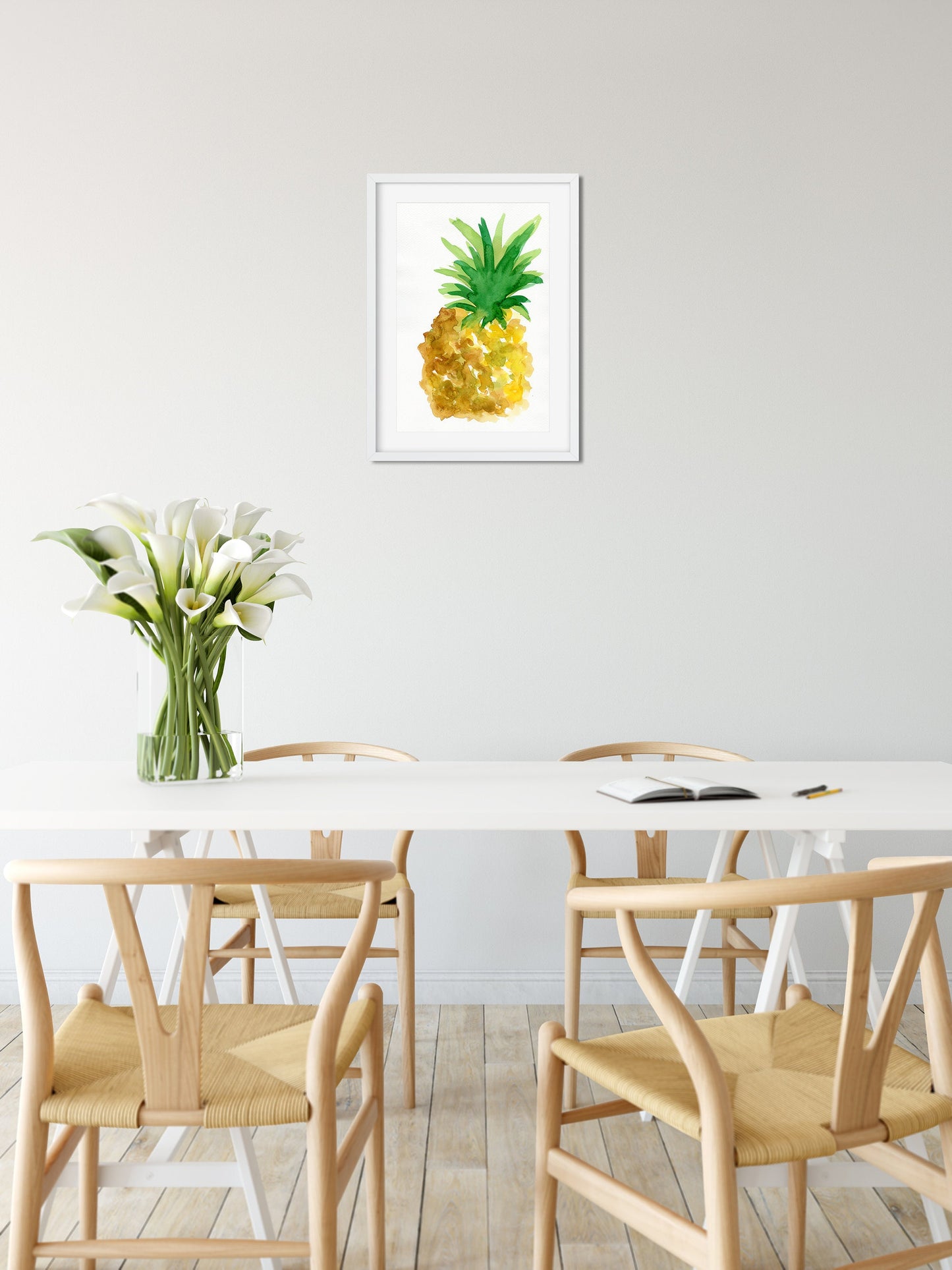 Tropical pineapple watercolor painting