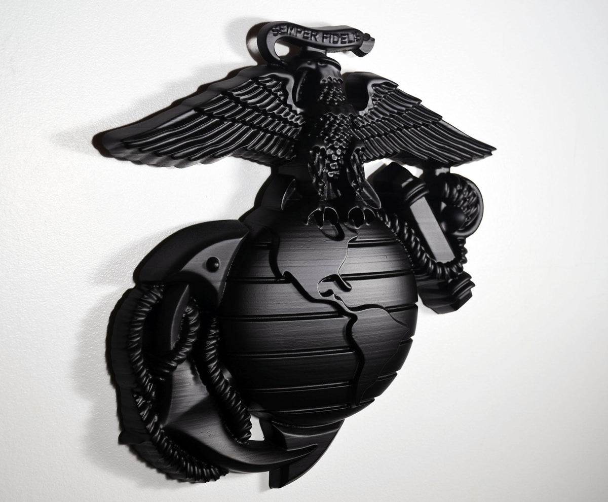 USMC Eagle Globe Anchor, 12" EGA, Matte Black Plaque