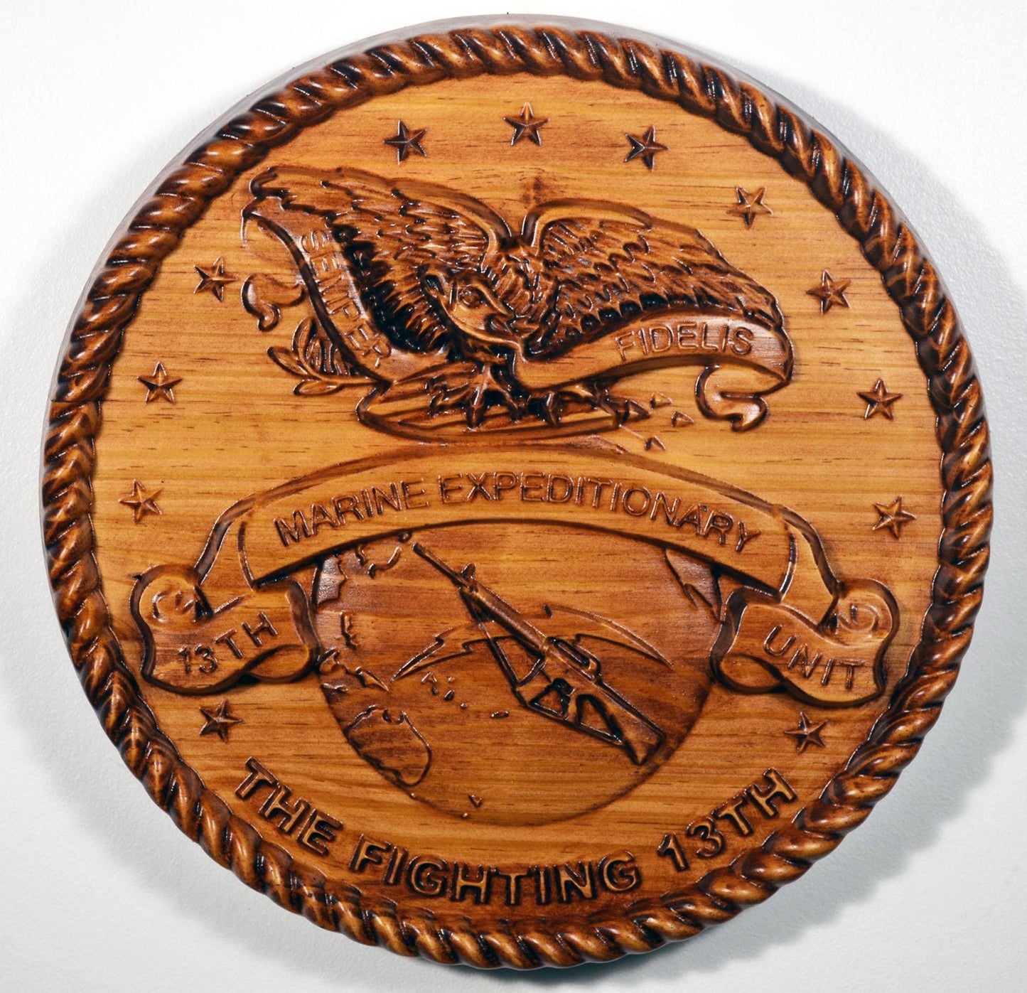 USMC 13th Marine Expeditionary Unit, 12" wood carving, military plaque