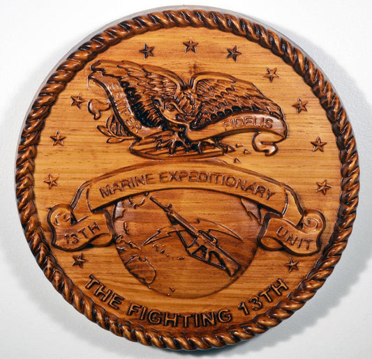 USMC 13th Marine Expeditionary Unit, 12" wood carving, military plaque