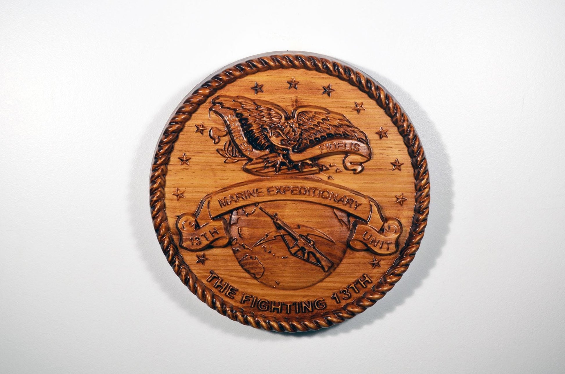 USMC 13th Marine Expeditionary Unit, 12" wood carving, military plaque