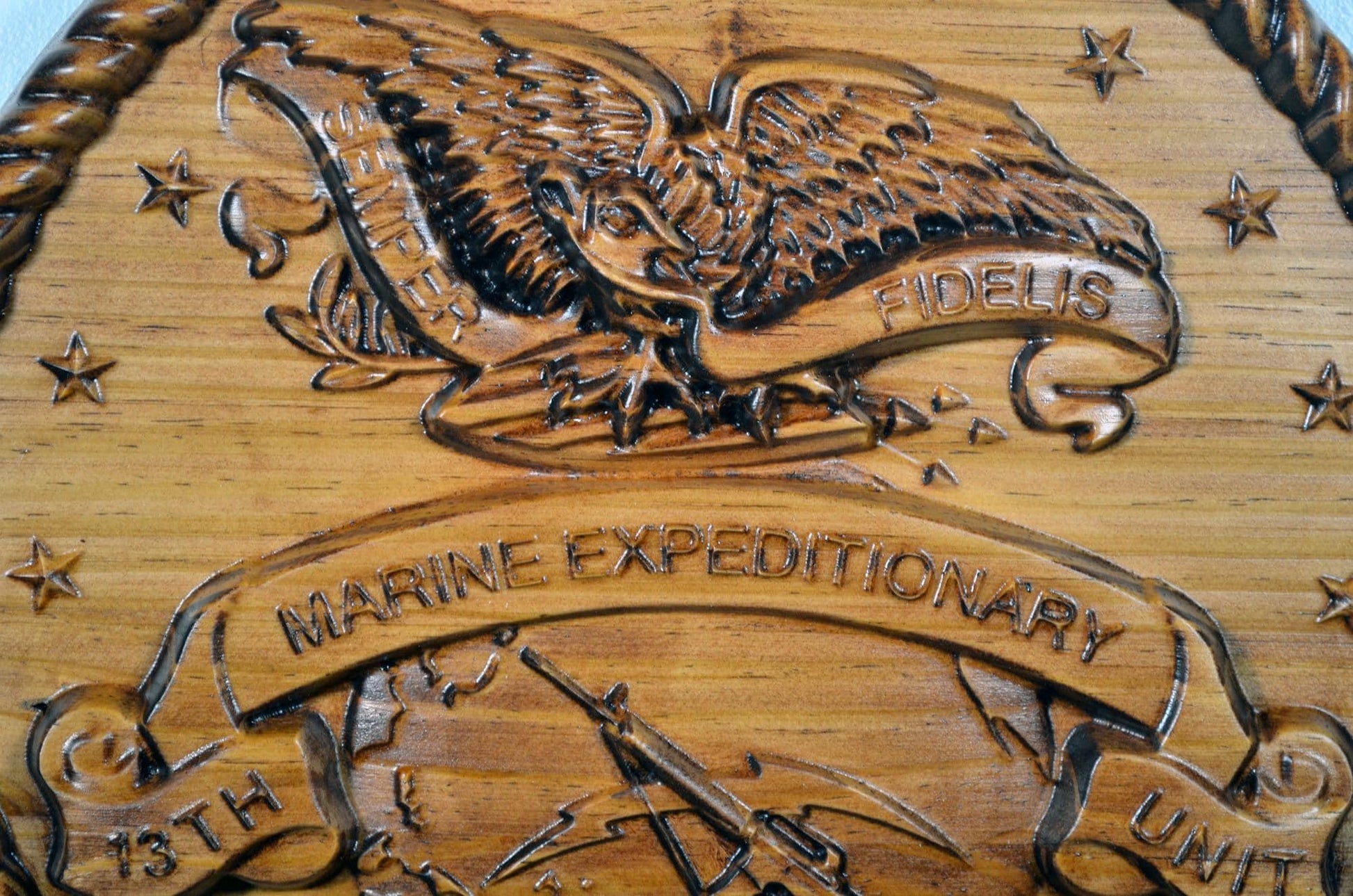 USMC 13th Marine Expeditionary Unit, 12" wood carving, military plaque
