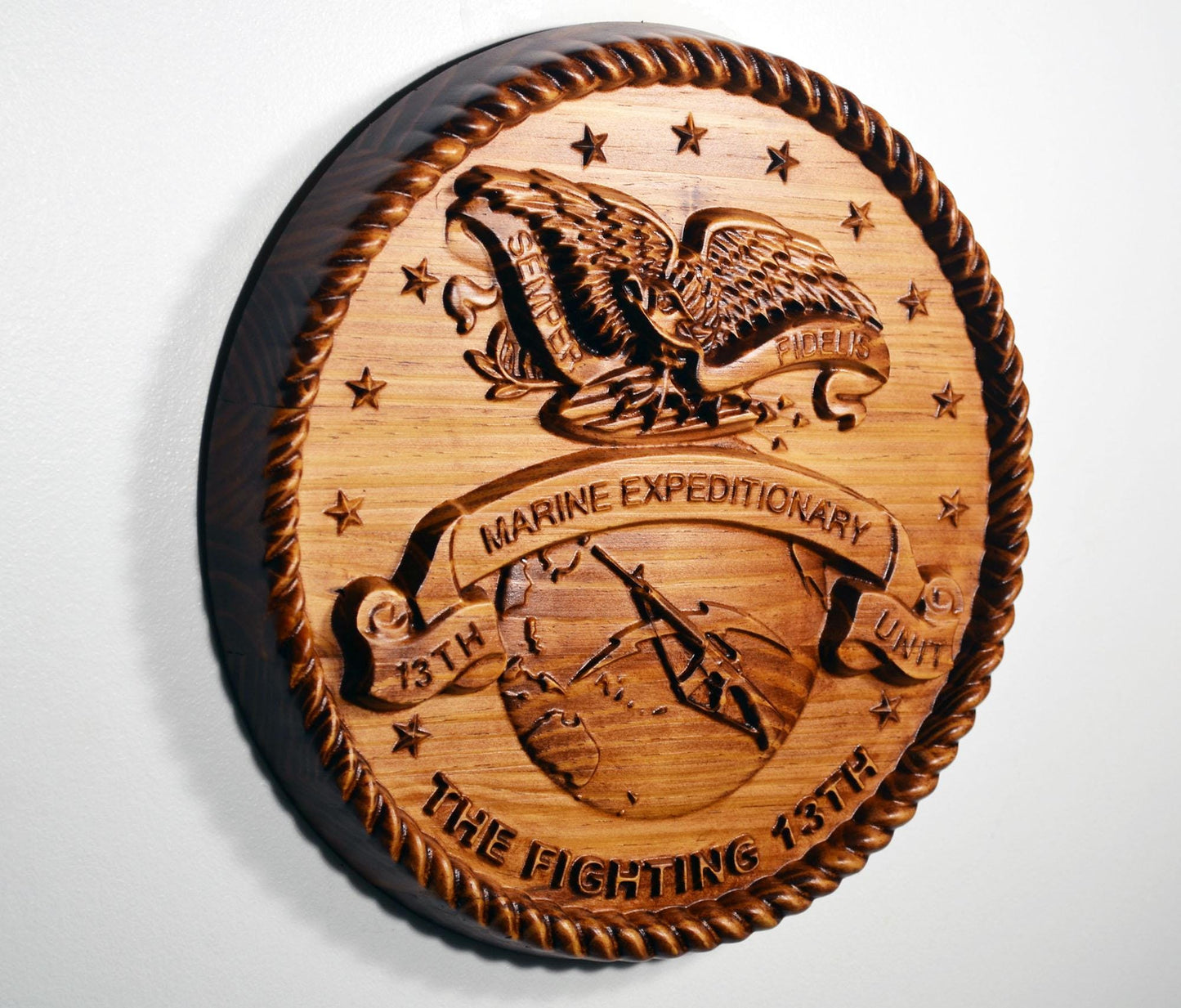 USMC 13th Marine Expeditionary Unit, 12" wood carving, military plaque