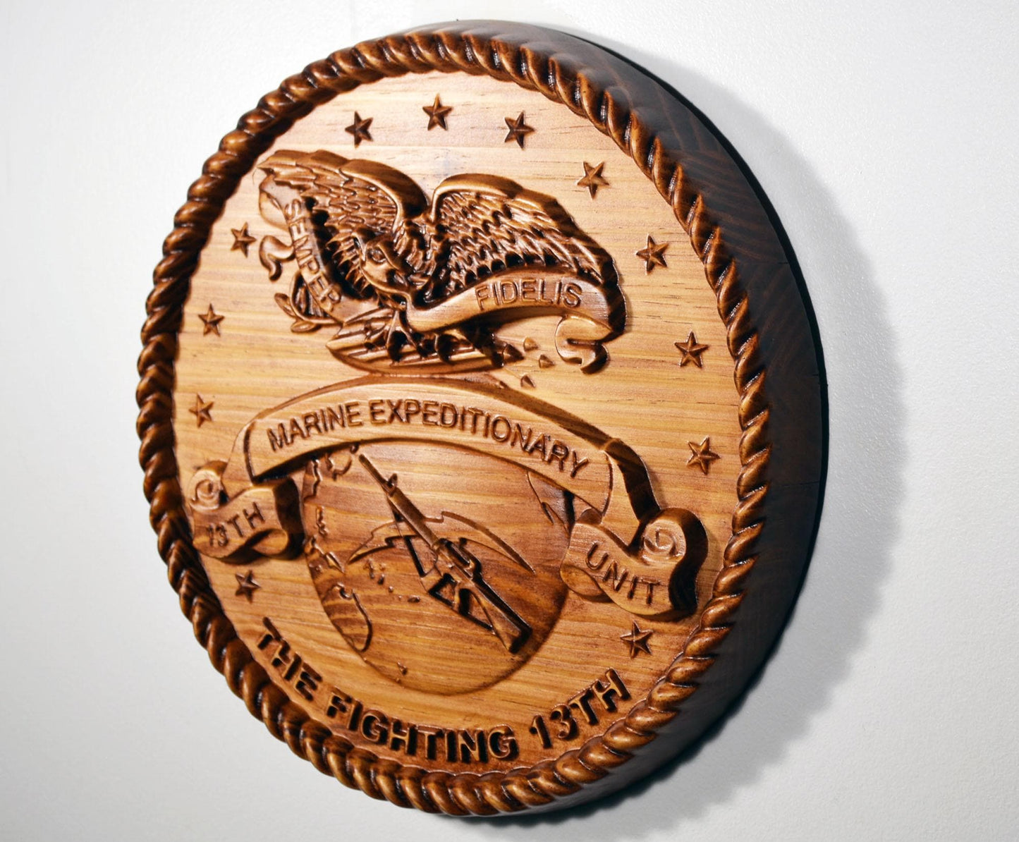 USMC 13th Marine Expeditionary Unit, 12" wood carving, military plaque