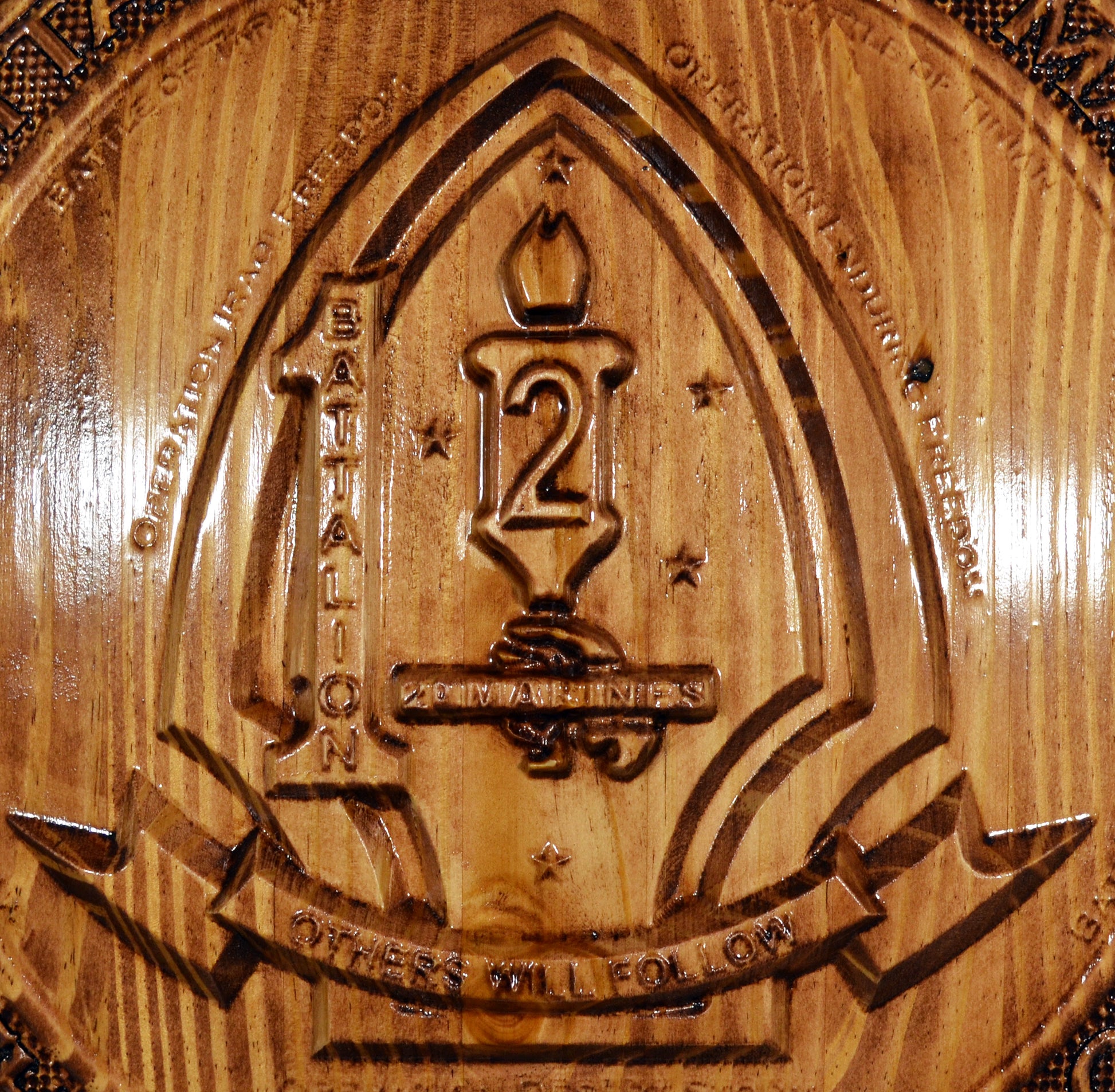 USMC 1st Battalion 2nd Marines,  3d wood carving, military plaque - Carved Effects