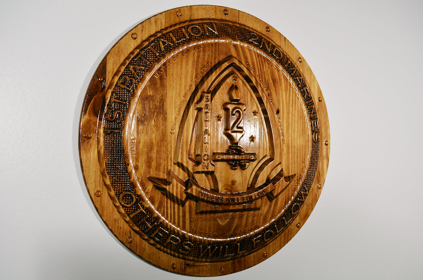 USMC 1st Battalion 2nd Marines,  3d wood carving, military plaque - Carved Effects