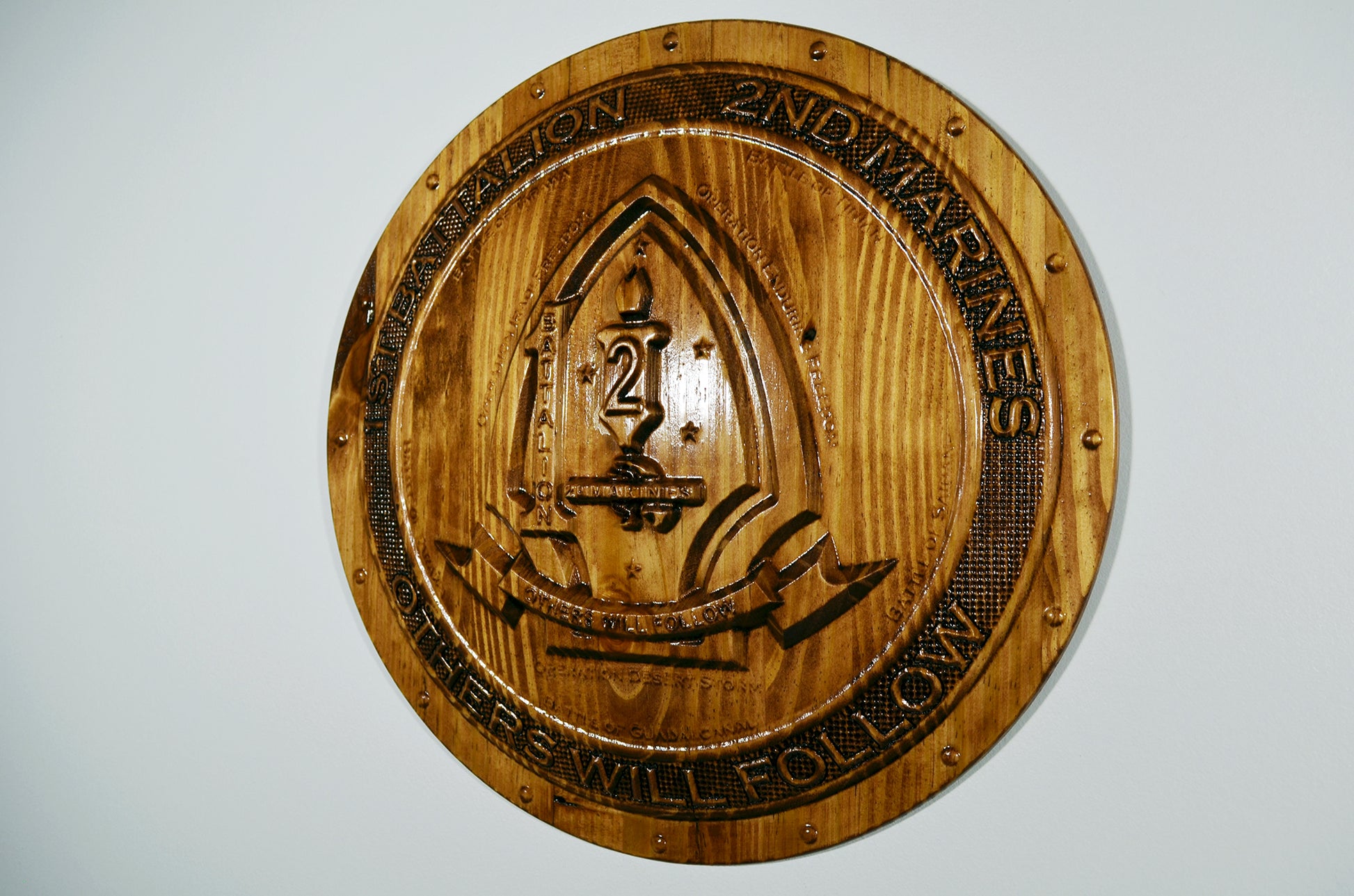 USMC 1st Battalion 2nd Marines,  3d wood carving, military plaque - Carved Effects