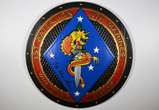 USMC 1st Battalion 4th Marine Painted Unit Plaque
