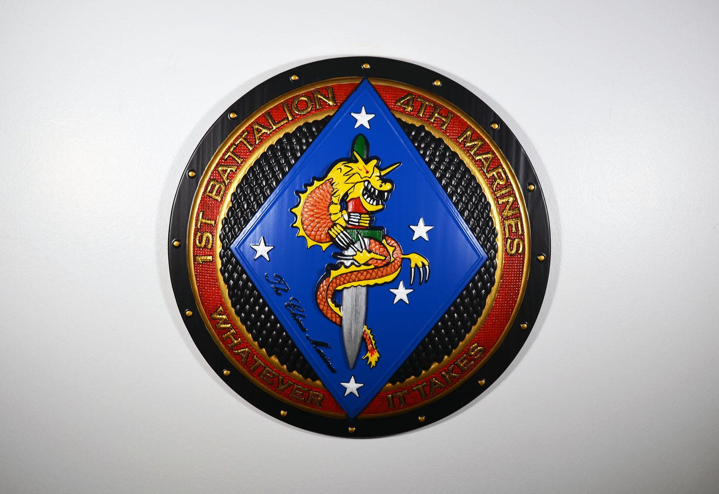 USMC 1st Battalion 4th Marine Painted Unit Plaque