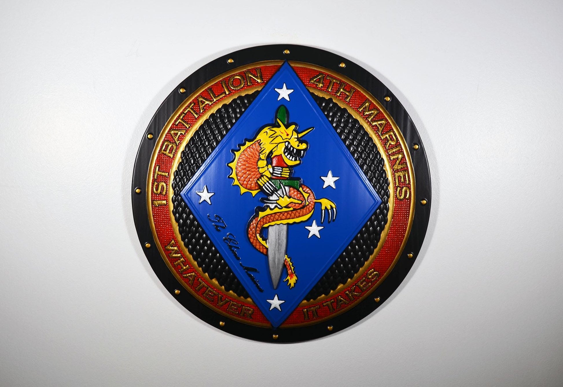 USMC 1st Battalion 4th Marine Painted Unit Plaque
