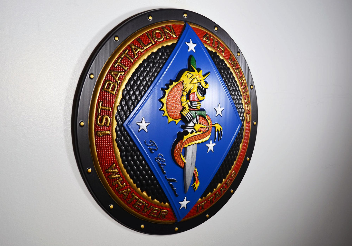 USMC 1st Battalion 4th Marine Painted Unit Plaque