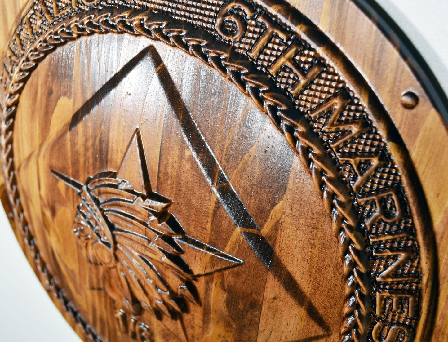 USMC 1st Battalion 6th Marines, USMC 1-6 Hard 3d wood carving stained, military plaque