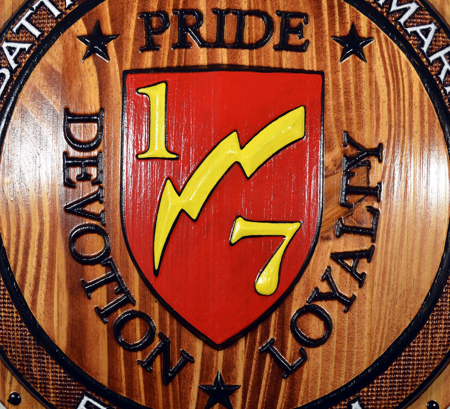 USMC 1st Battalion 7th Marines , 3d wood carving Painted Shield, military plaque