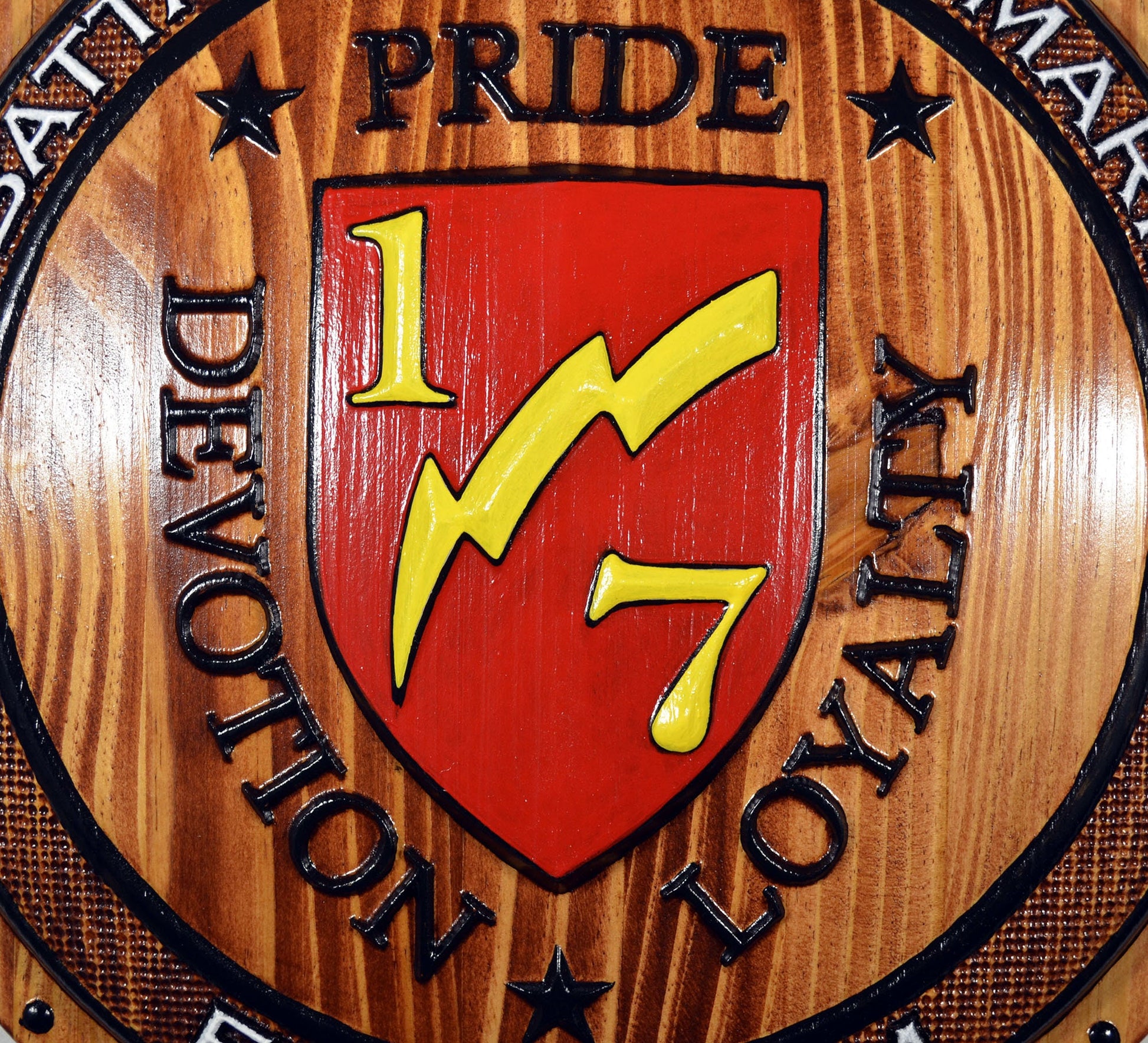 USMC 1st Battalion 7th Marines , 3d wood carving Painted Shield, military plaque