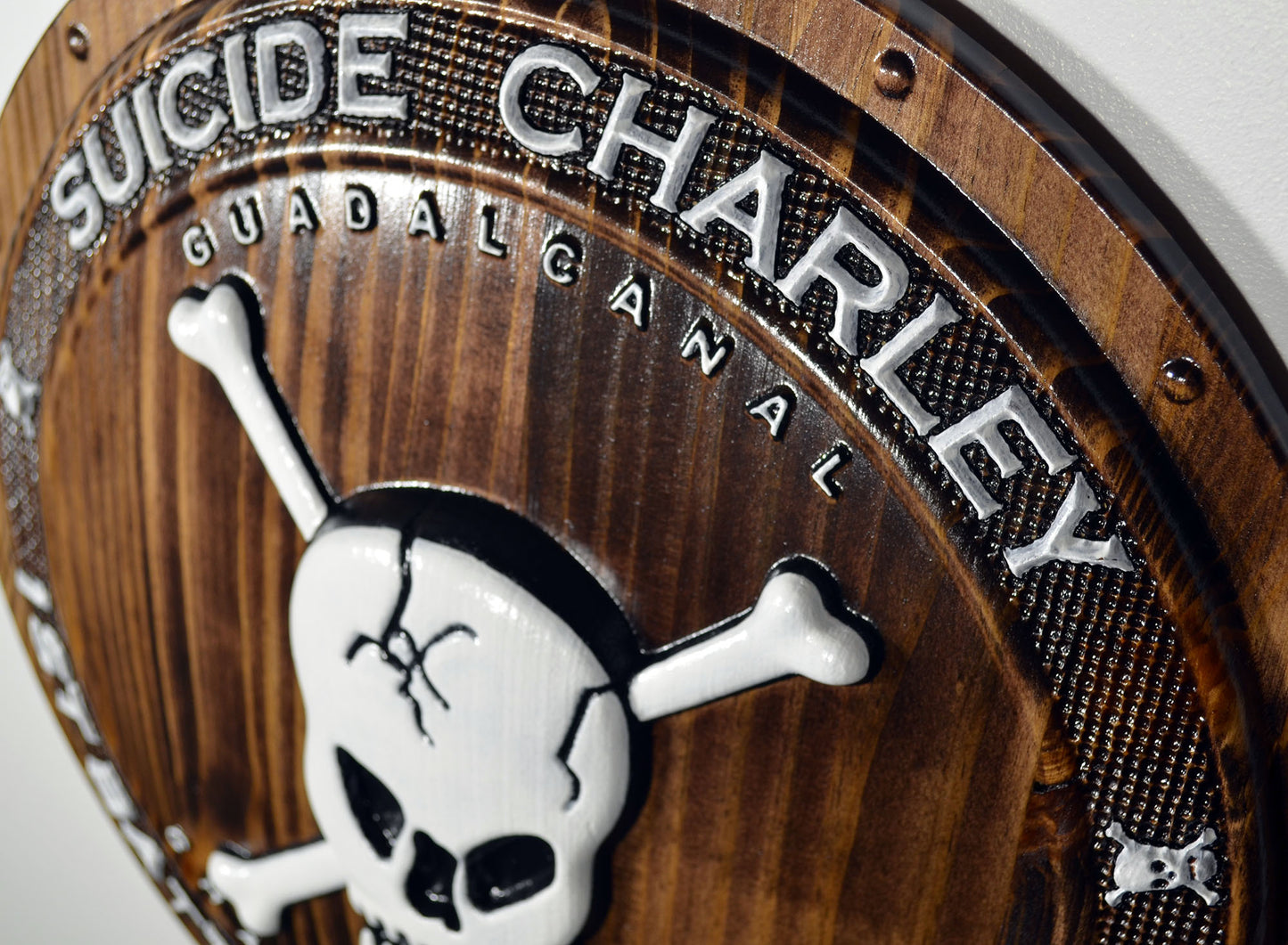 USMC 1st Battalion 7th Marines, Suicide Charley Company, 3d wood carving Shield, military plaque - Carved Effects