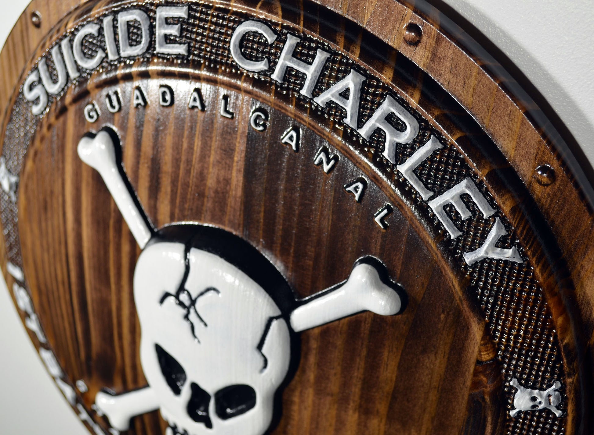 USMC 1st Battalion 7th Marines, Suicide Charley Company, 3d wood carving Shield, military plaque - Carved Effects