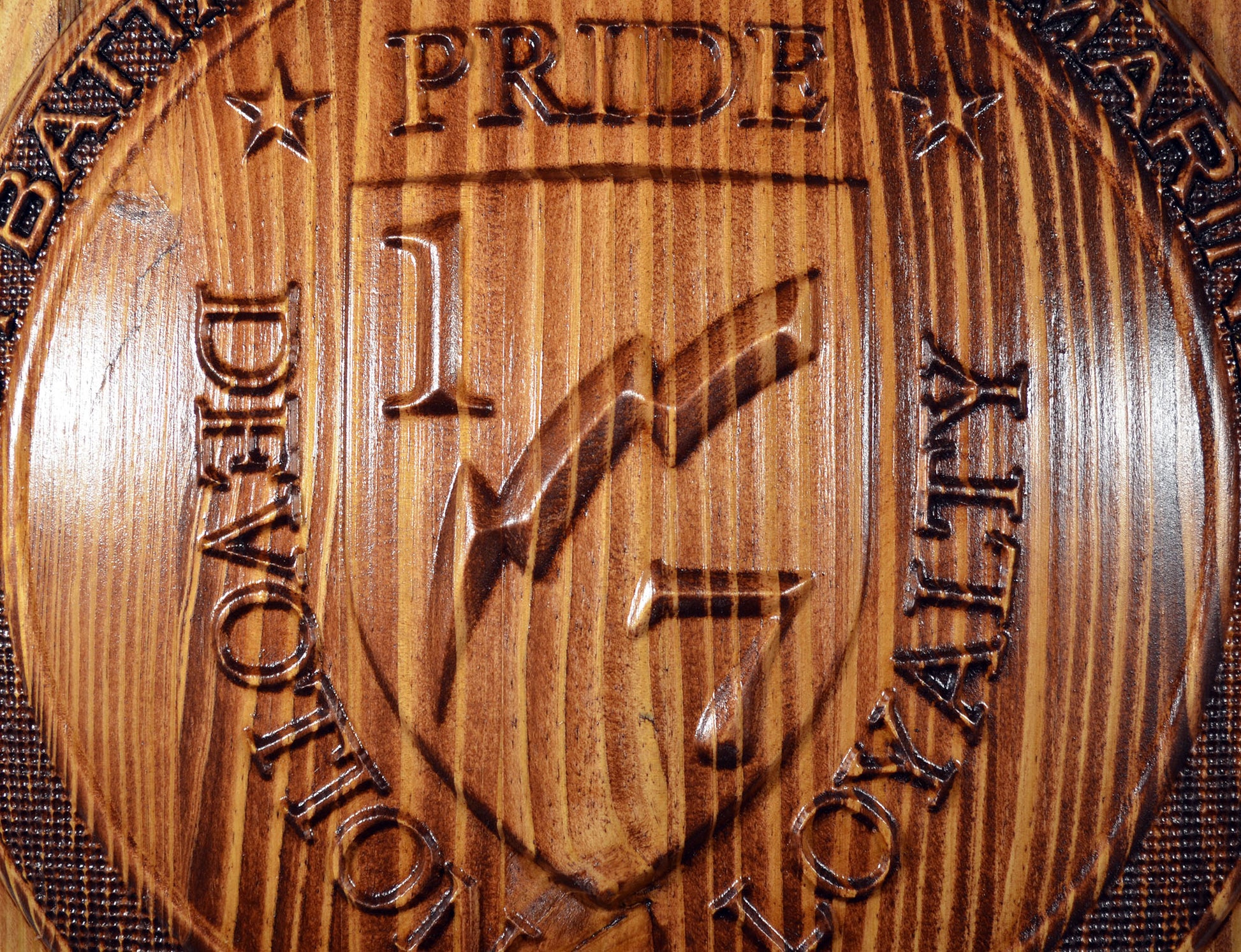USMC 1st Battalion 7th Marines,  3d wood carving Shield, military plaque - Carved Effects