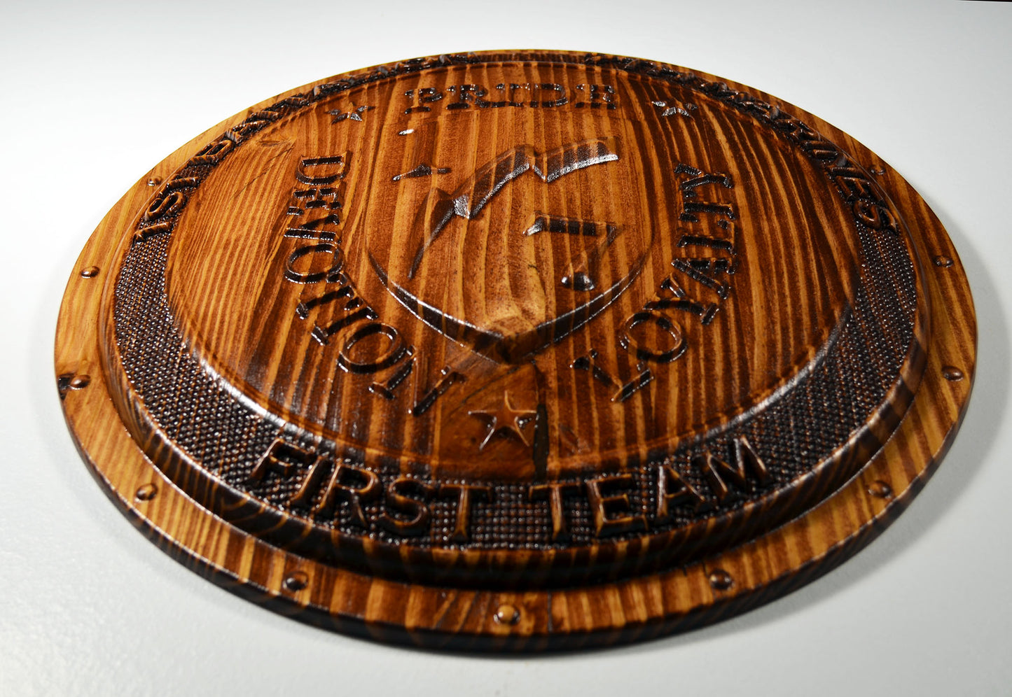 USMC 1st Battalion 7th Marines,  3d wood carving Shield, military plaque - Carved Effects
